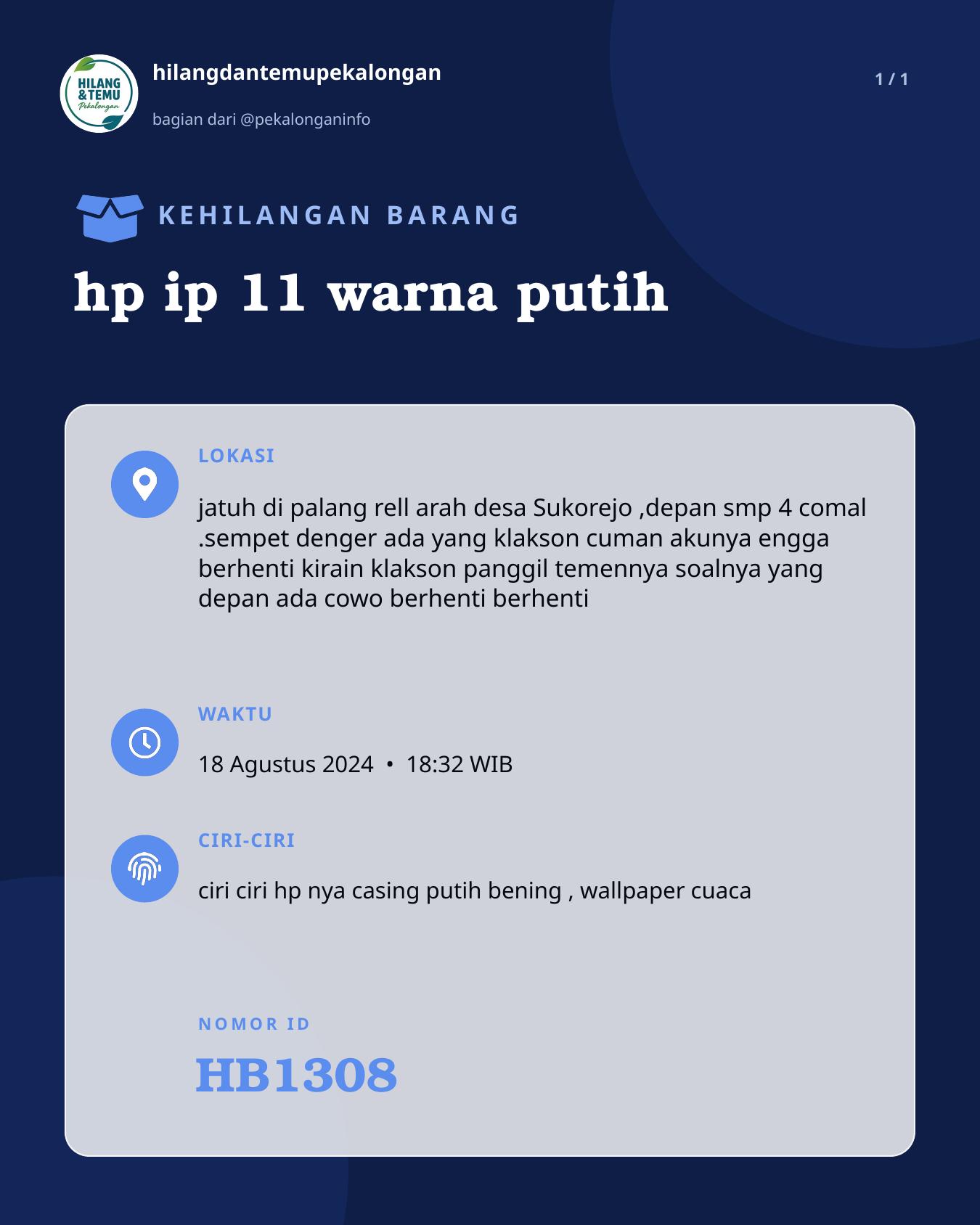 Slide laporan hp ip 11 warna putih (HB1308)
