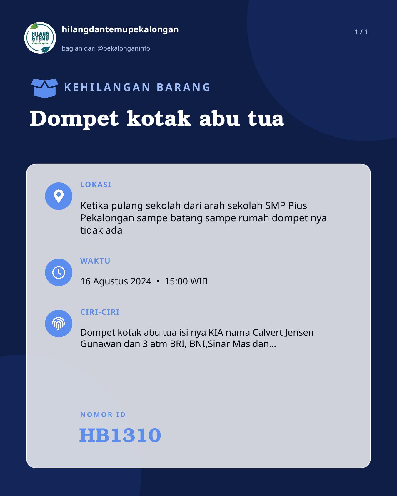Slide laporan Dompet kotak abu tua (HB1310)