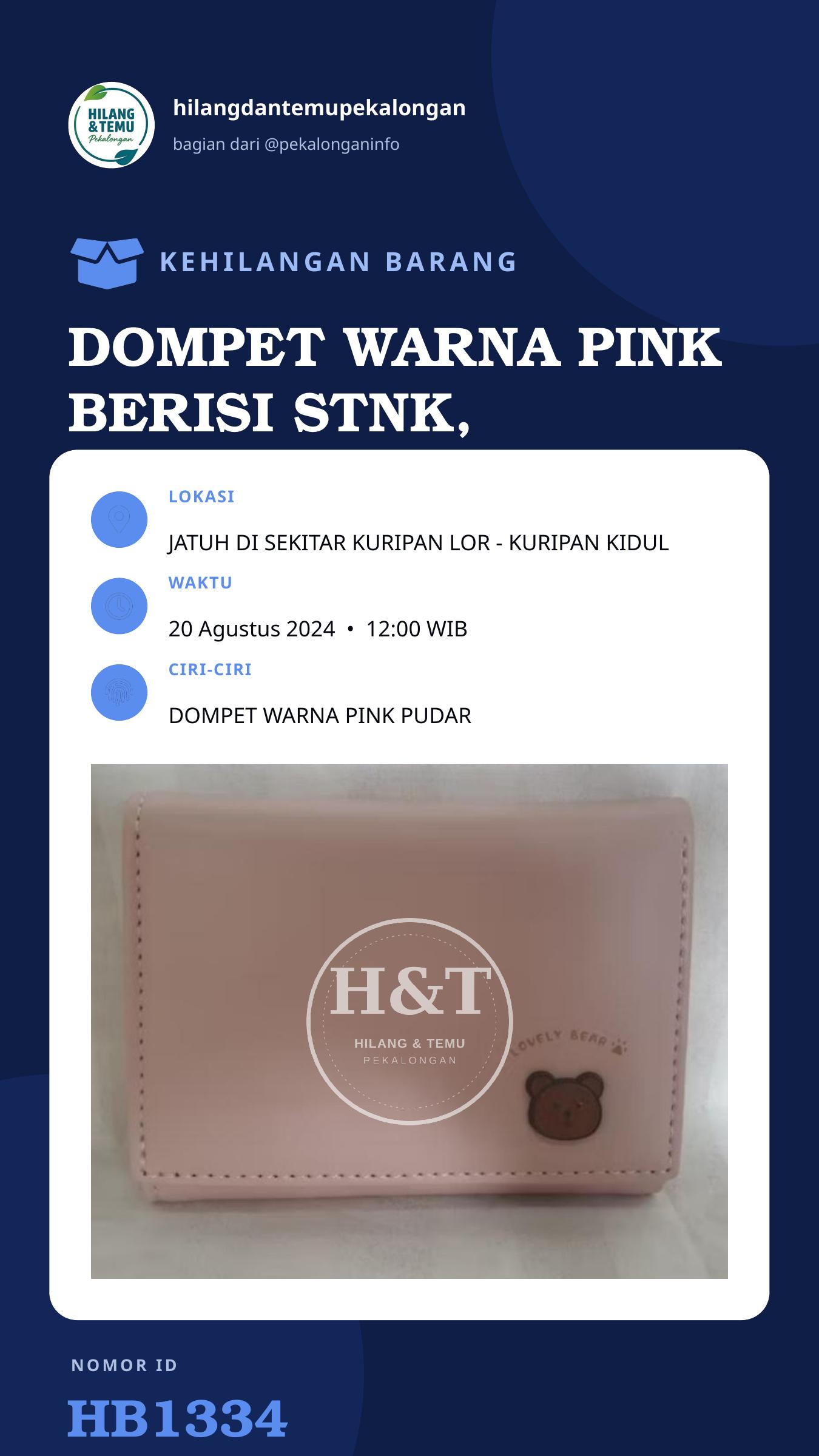 Story 9:16 laporan DOMPET WARNA PINK BERISI STNK, KTP, KTM, ATM BCA, UANG TUNAI