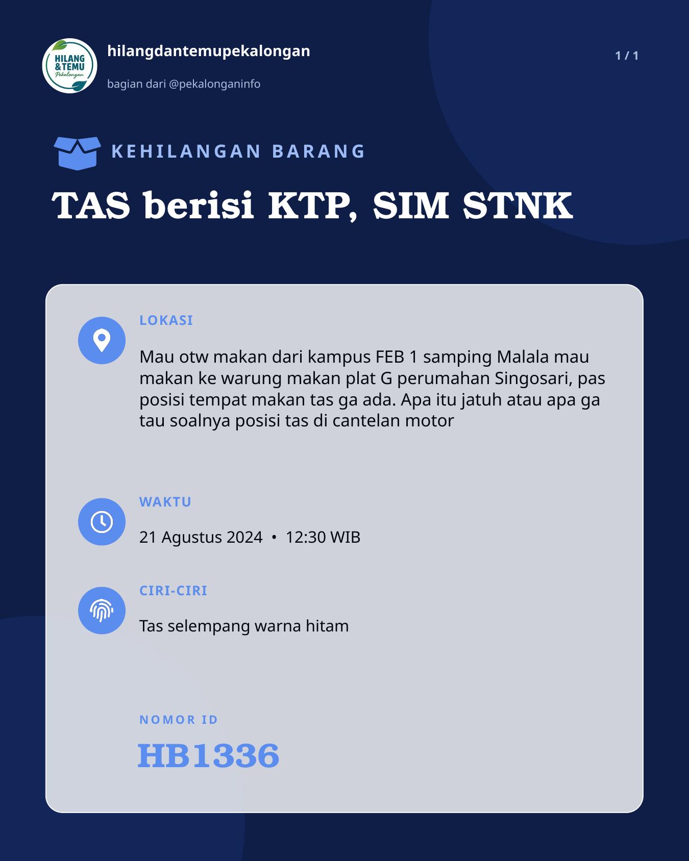 Slide laporan TAS berisi KTP, SIM STNK (HB1336)