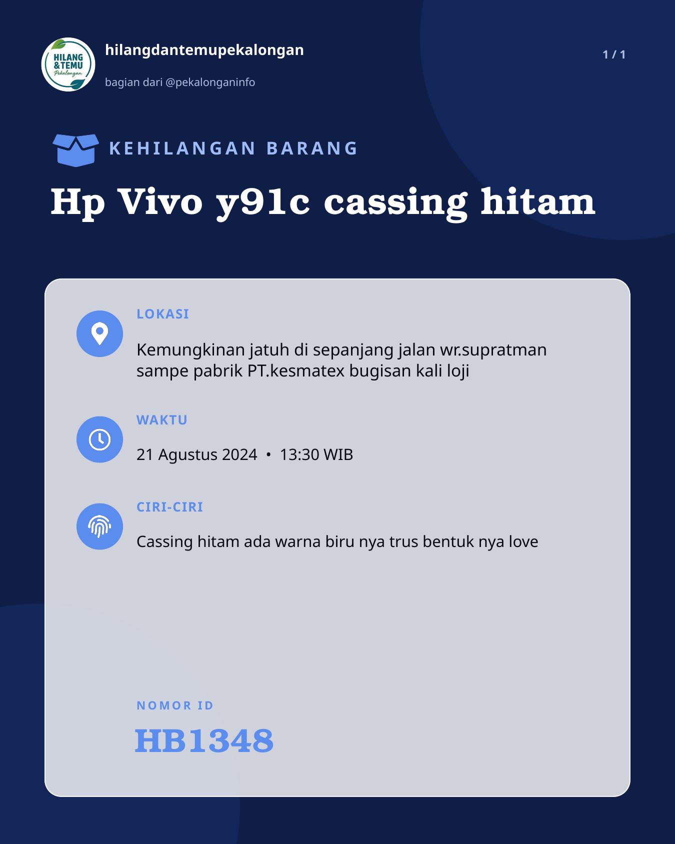 Slide laporan Hp Vivo y91c cassing hitam (HB1348)