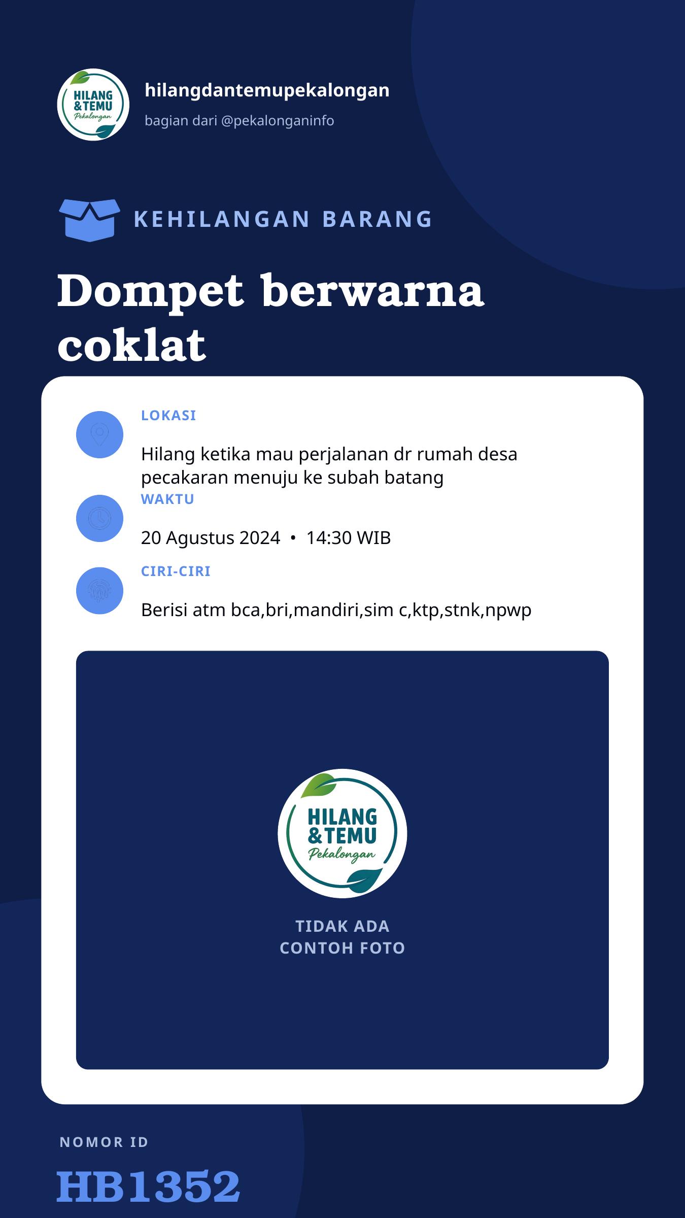Story 9:16 laporan Dompet berwarna coklat