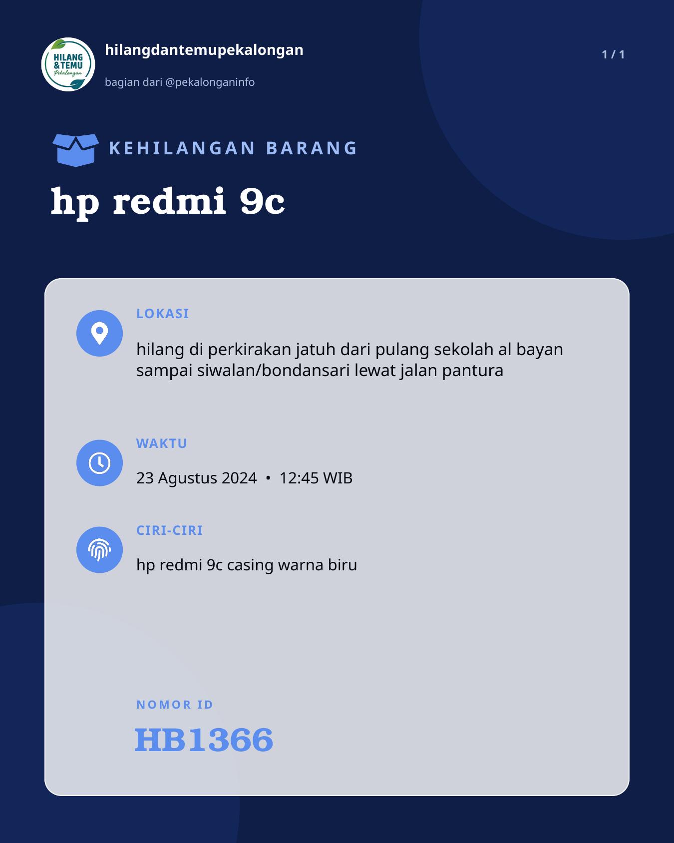 Slide laporan hp redmi 9c (HB1366)