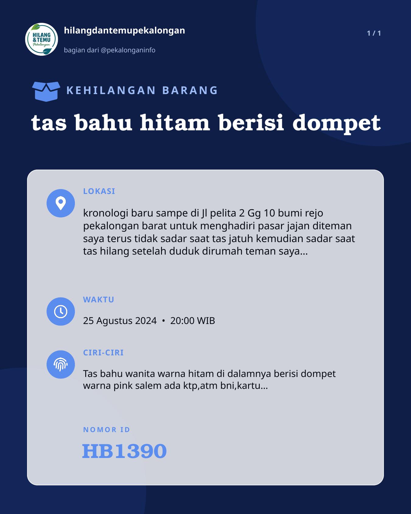 Slide laporan tas bahu hitam berisi dompet (HB1390)