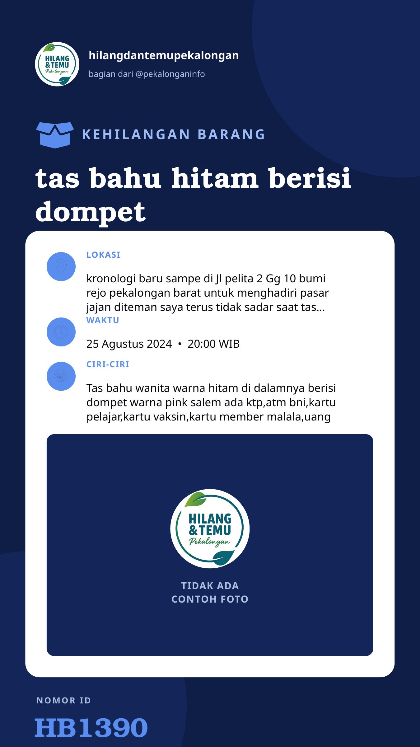 Story 9:16 laporan tas bahu hitam berisi dompet
