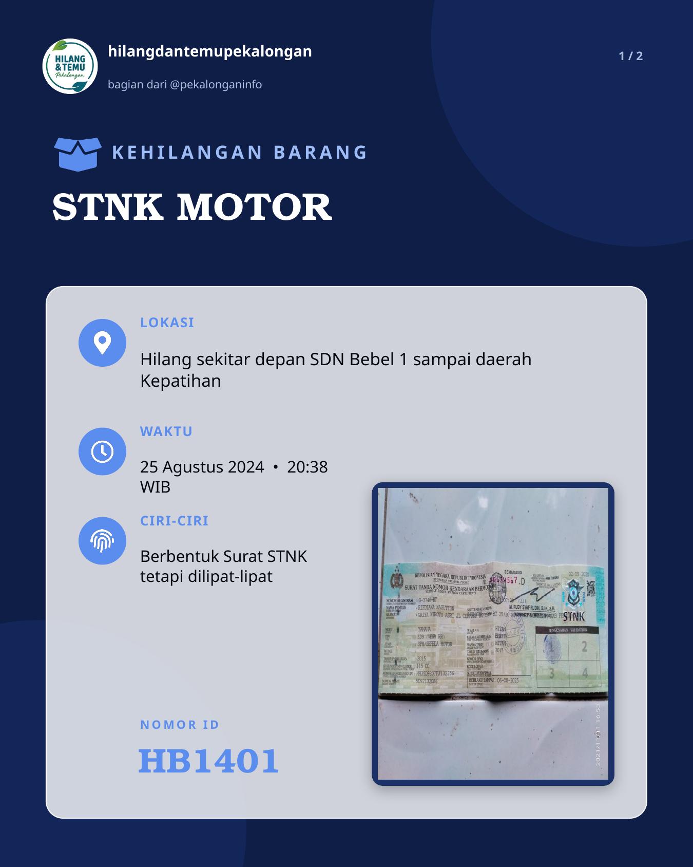 Slide 1 laporan STNK MOTOR