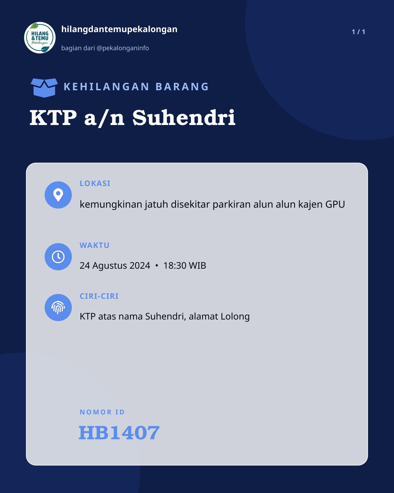 Slide laporan KTP a/n Suhendri (HB1407)