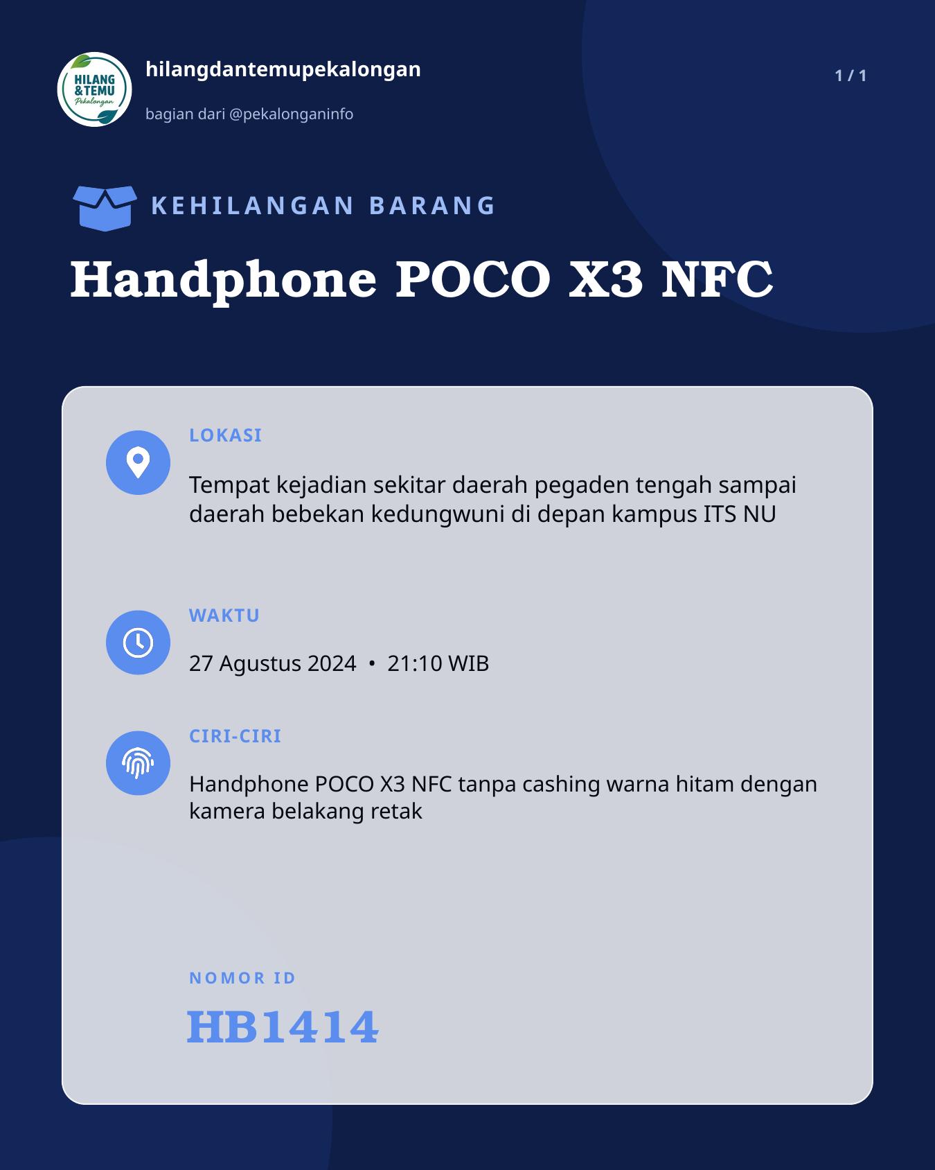 Slide laporan Handphone POCO X3 NFC (HB1414)