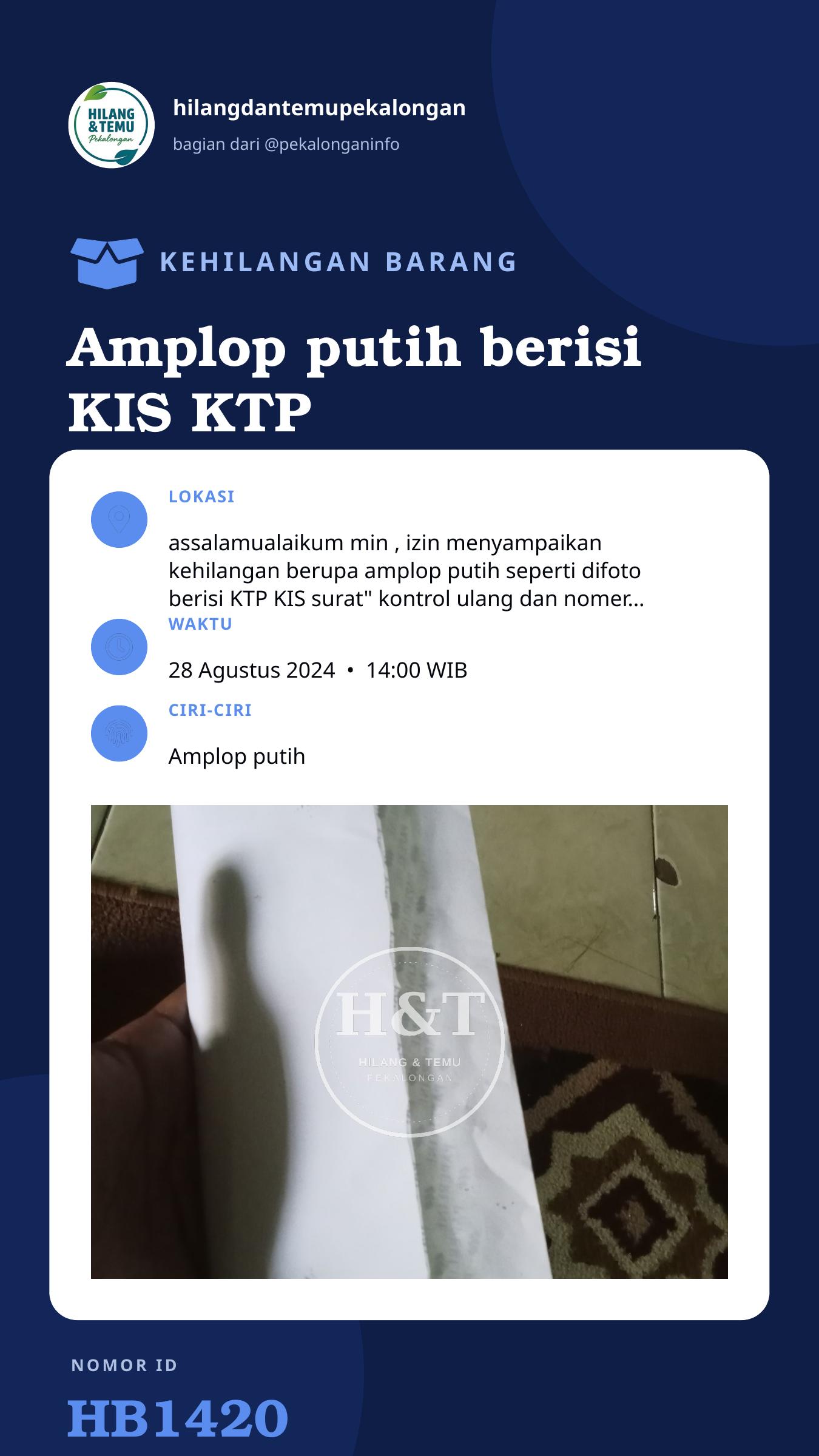 Story 9:16 laporan Amplop putih berisi KIS KTP surat kontrol dan tiket antrian kontrol
