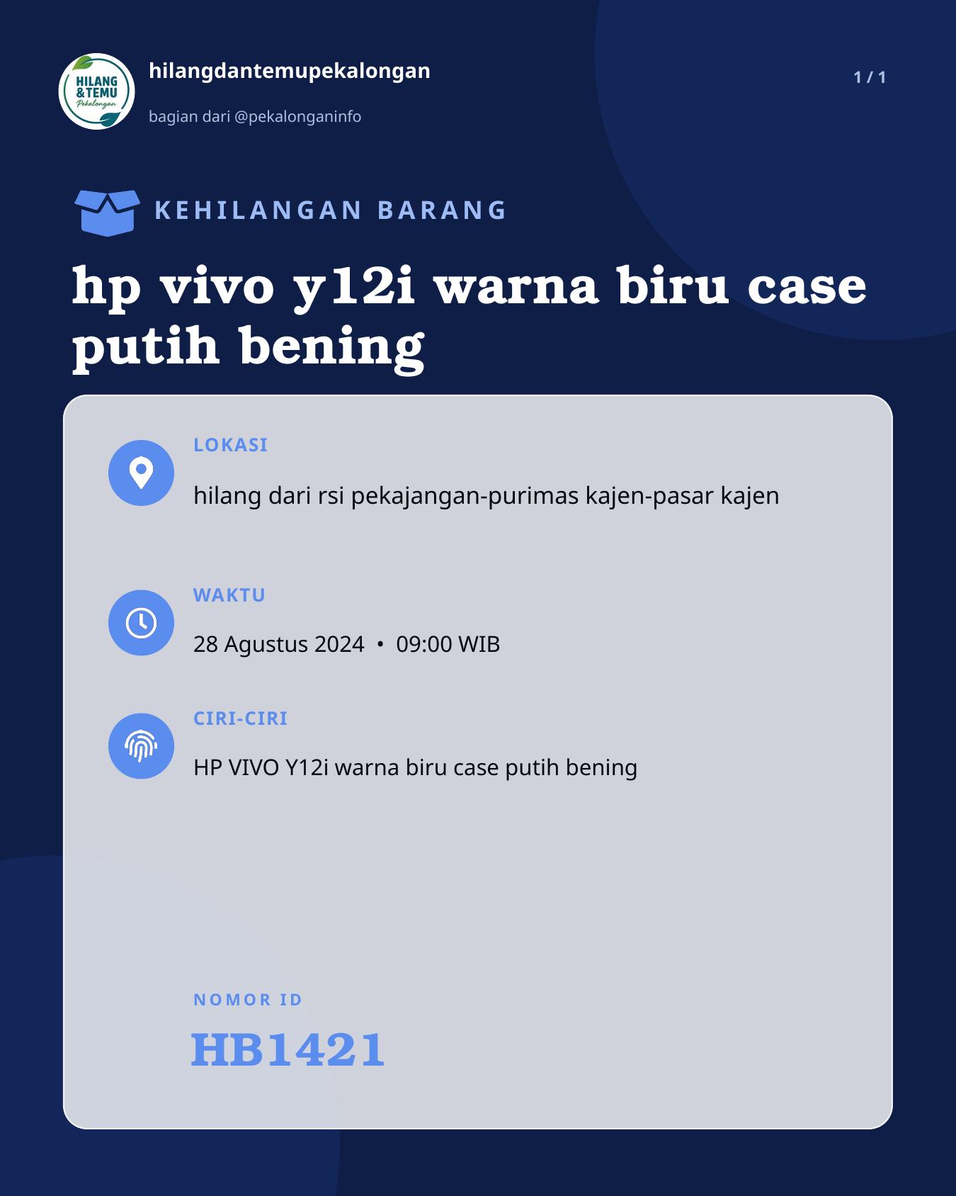 Slide laporan hp vivo y12i warna biru case putih bening (HB1421)