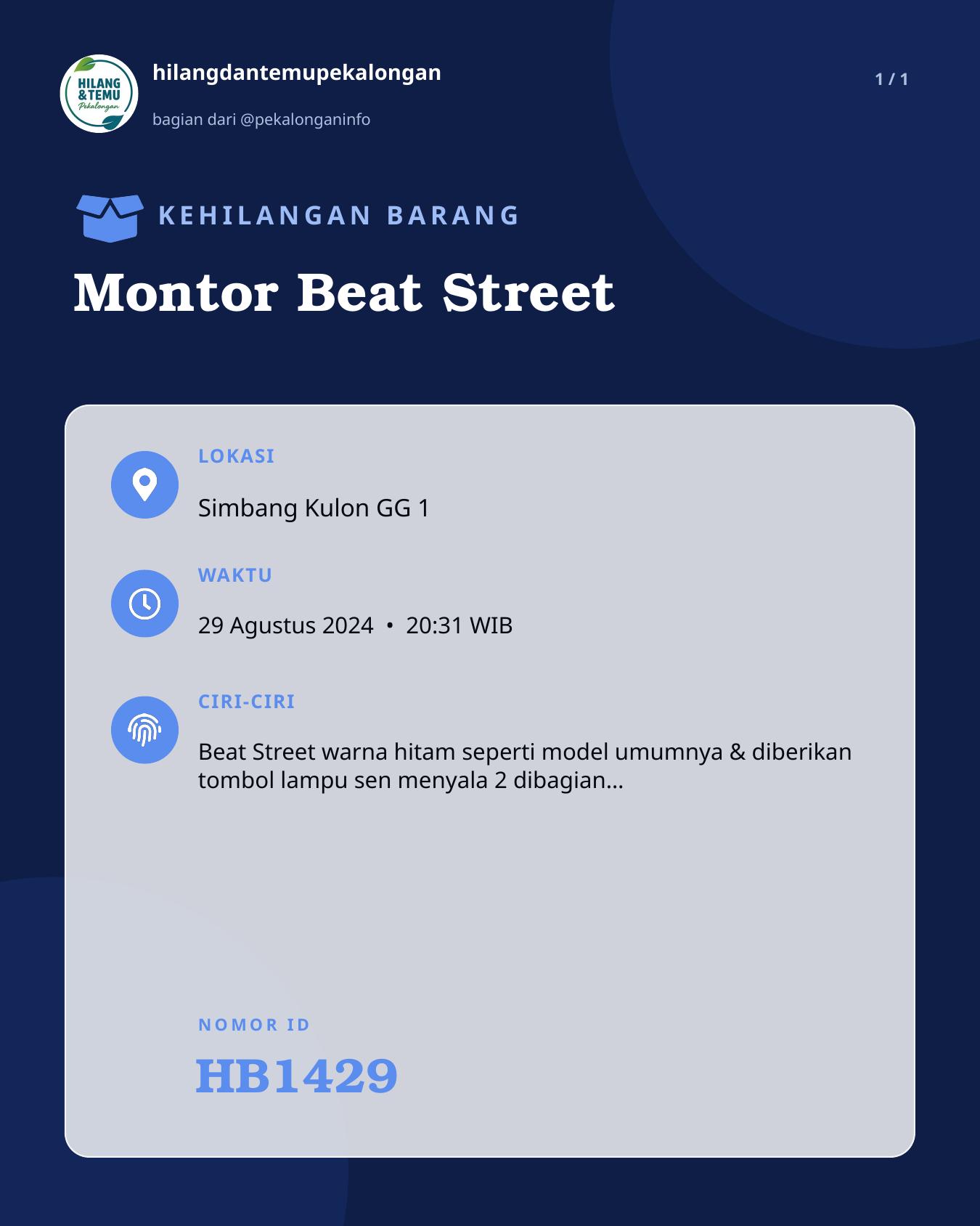 Slide laporan Montor Beat Street (HB1429)