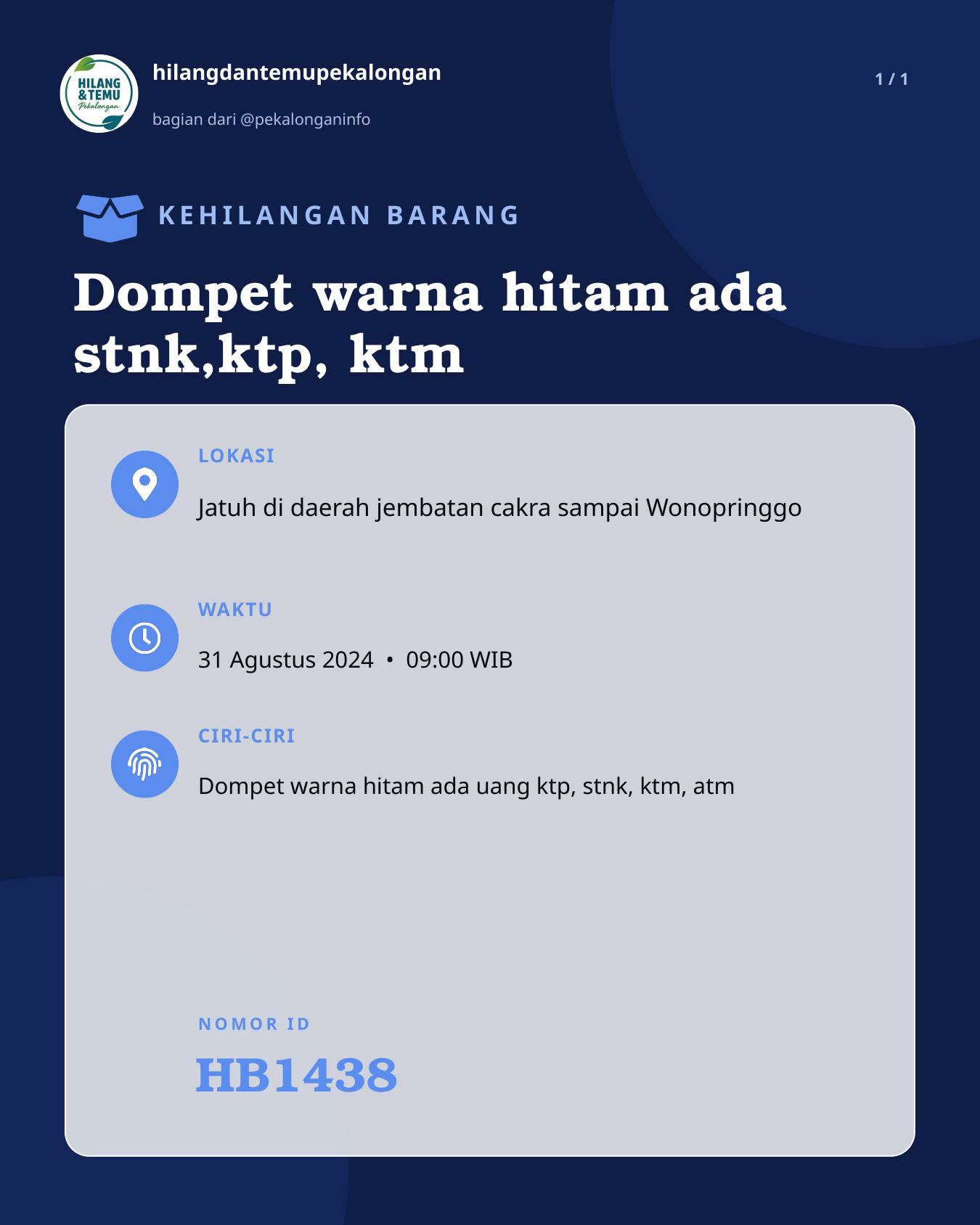 Slide laporan Dompet warna hitam ada stnk,ktp, ktm (HB1438)