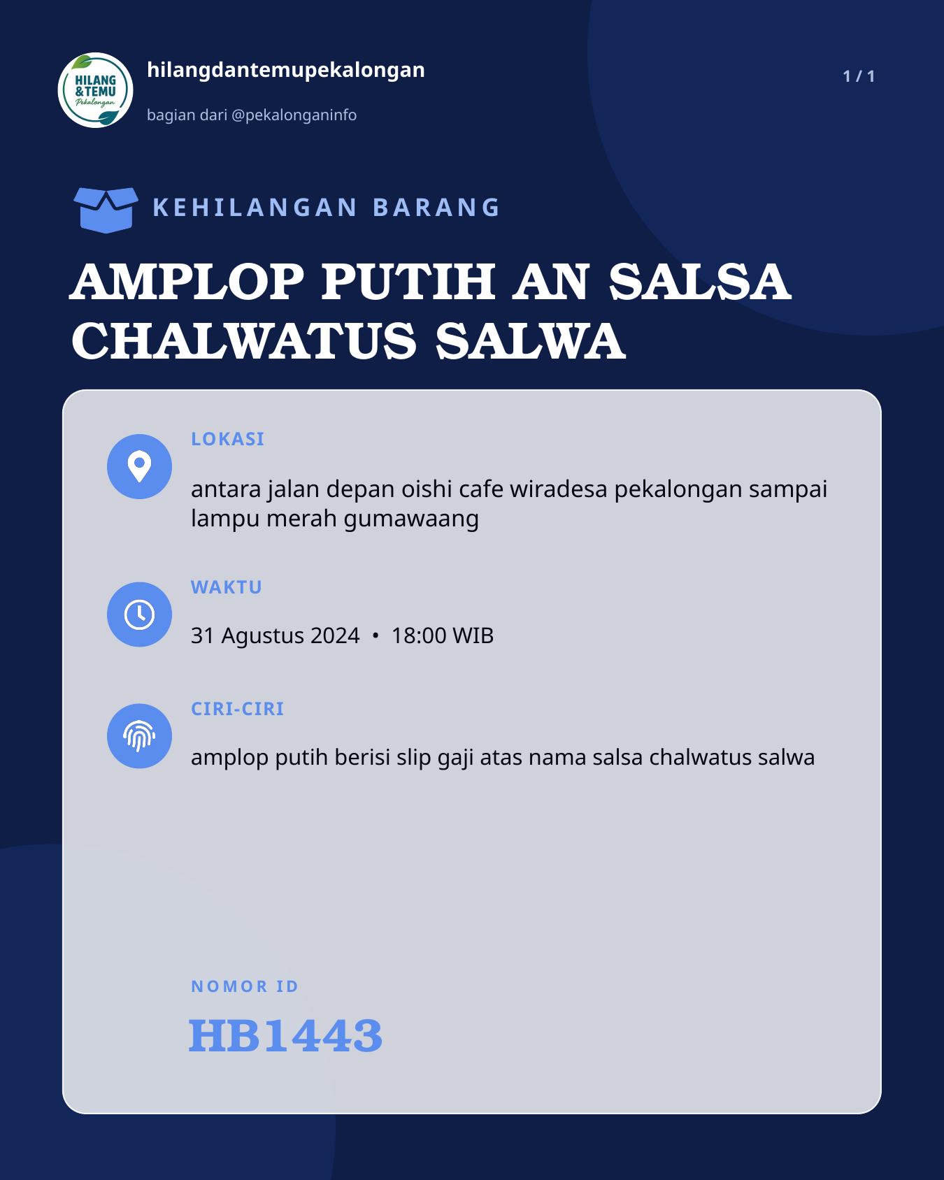 Slide laporan AMPLOP PUTIH AN SALSA CHALWATUS SALWA (HB1443)