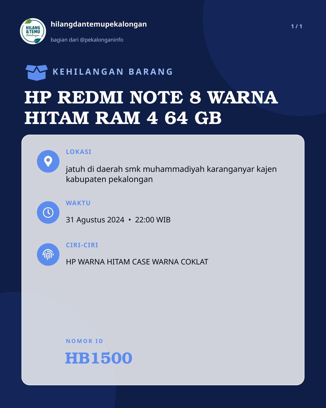 Slide laporan HP REDMI NOTE 8 WARNA HITAM RAM 4 64 GB (HB1500)