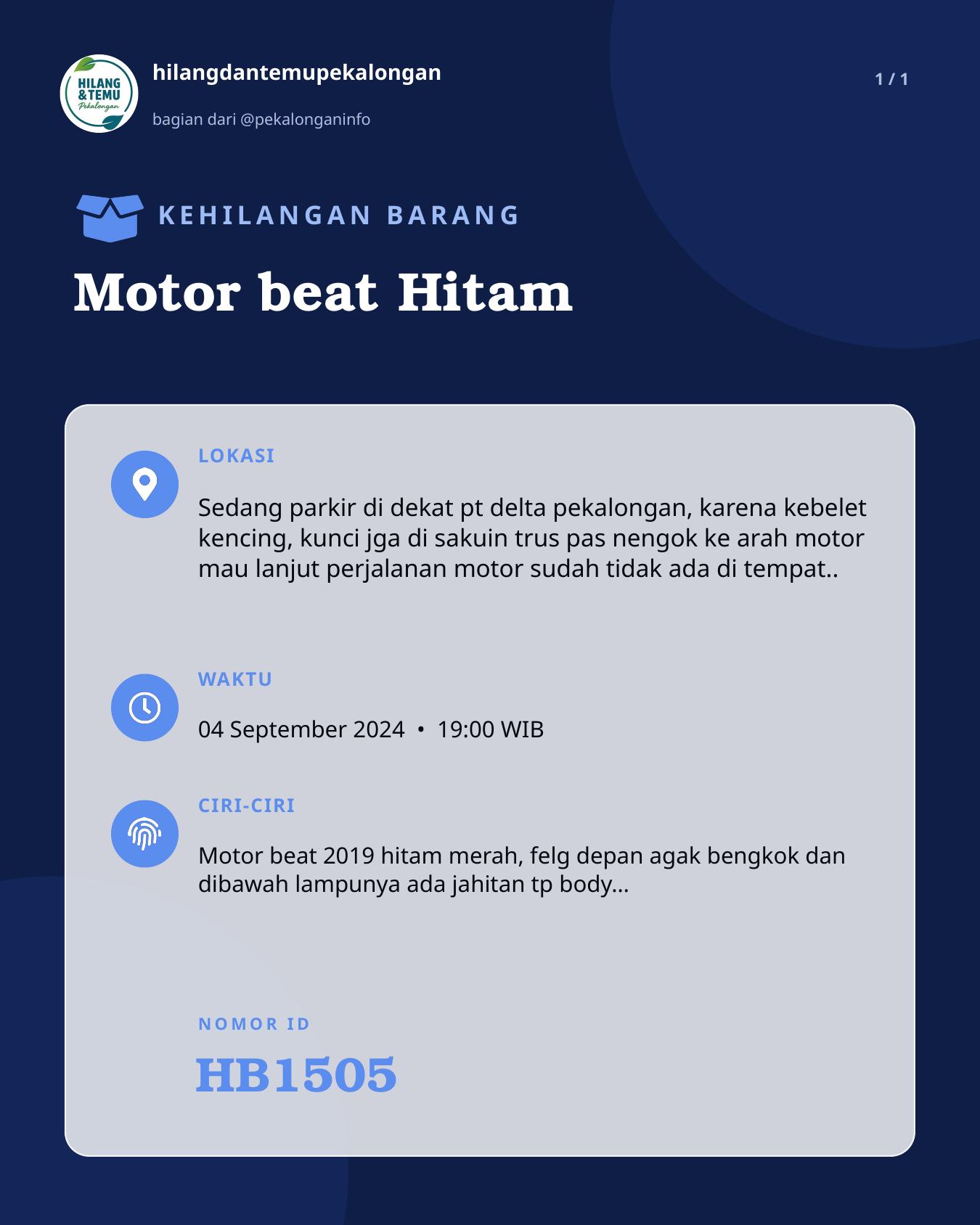 Slide laporan Motor beat Hitam (HB1505)