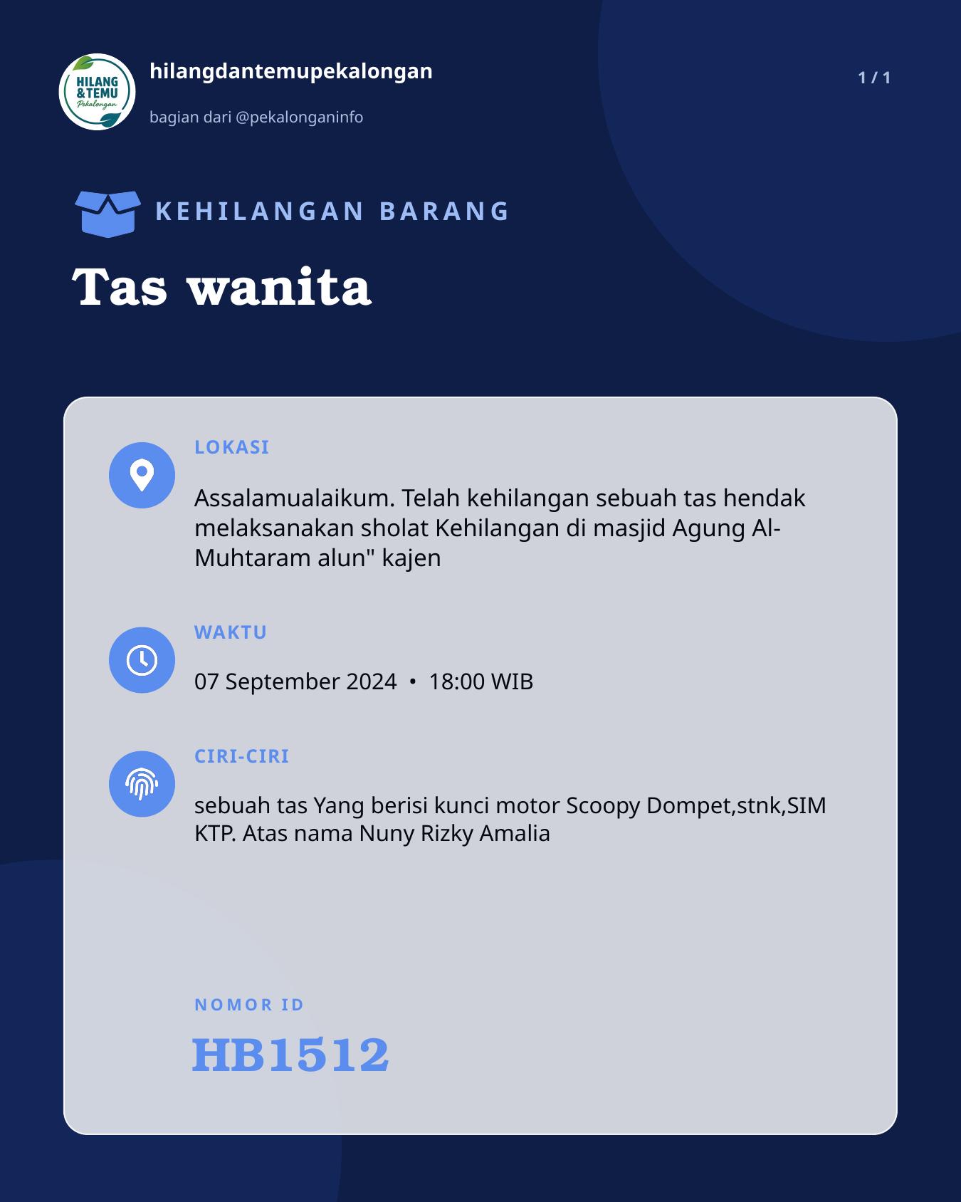 Slide laporan Tas wanita (HB1512)