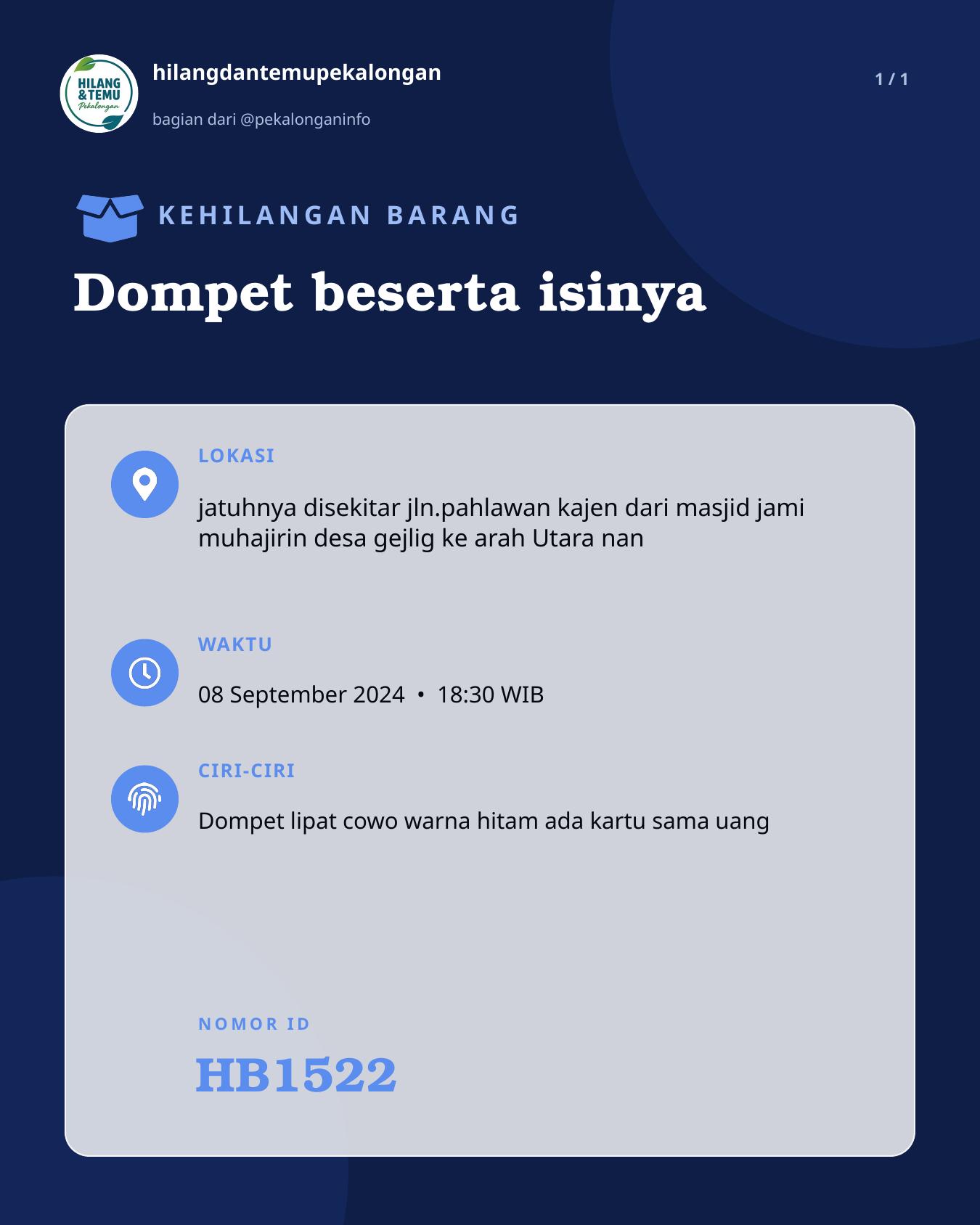 Slide laporan Dompet beserta isinya (HB1522)