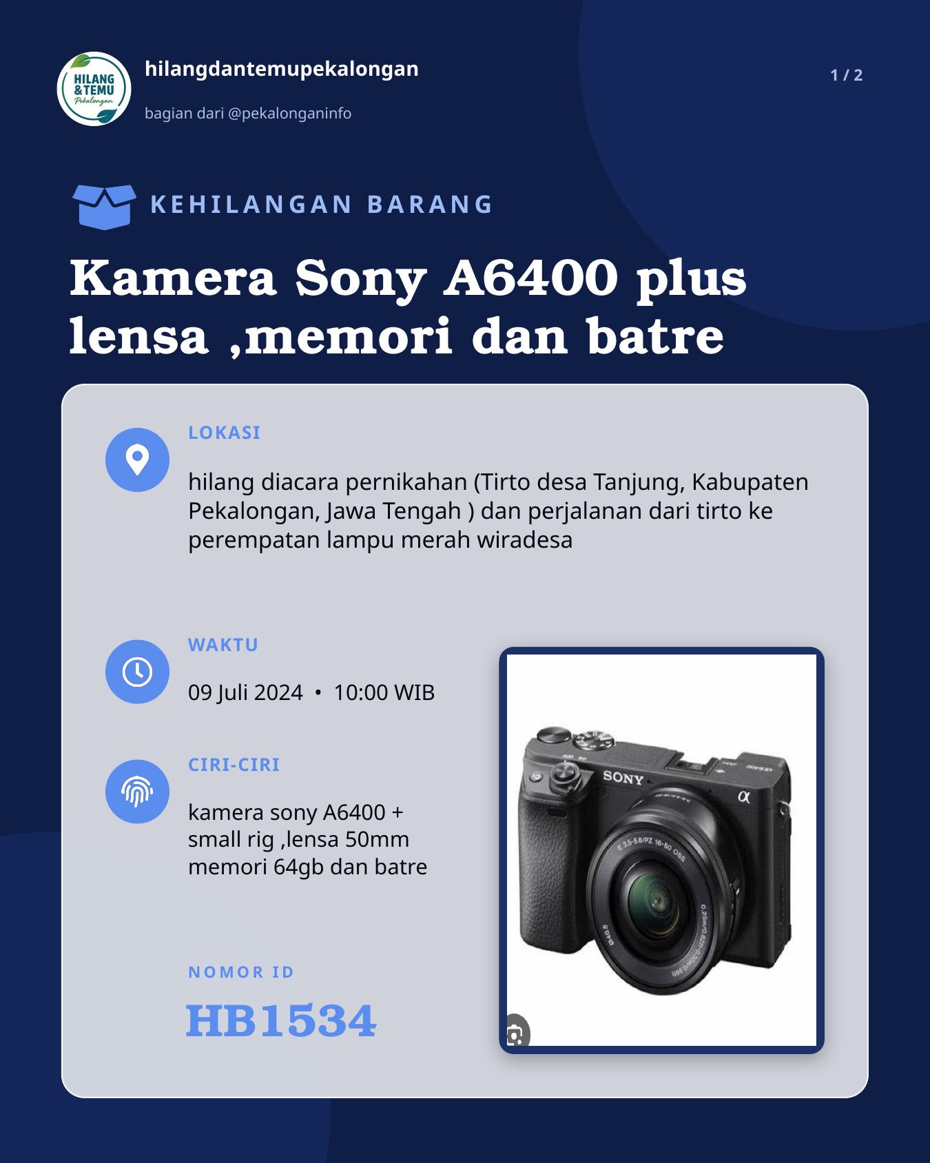 Slide 1 laporan Kamera Sony A6400 plus lensa ,memori dan batre