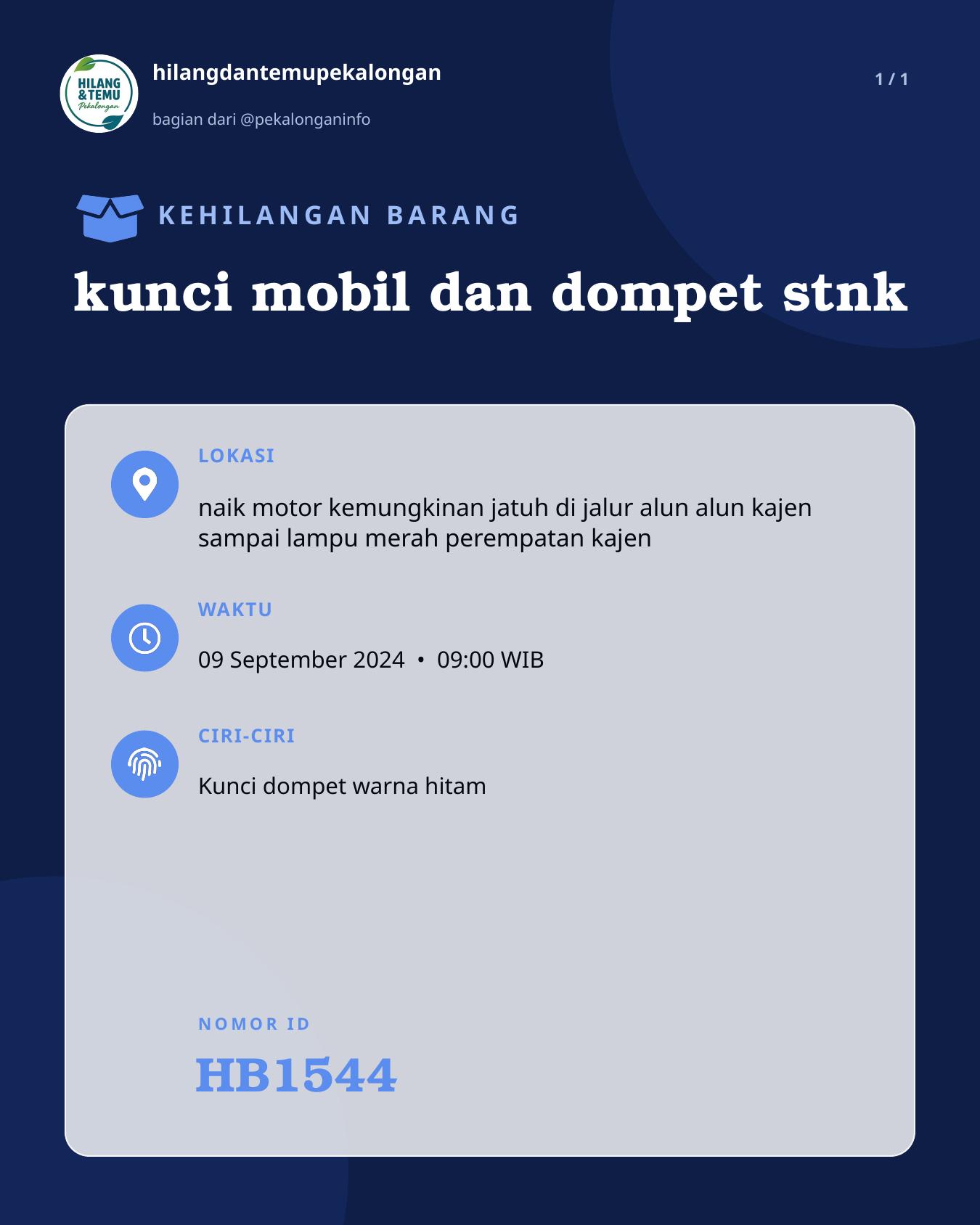 Slide laporan kunci mobil dan dompet stnk (HB1544)