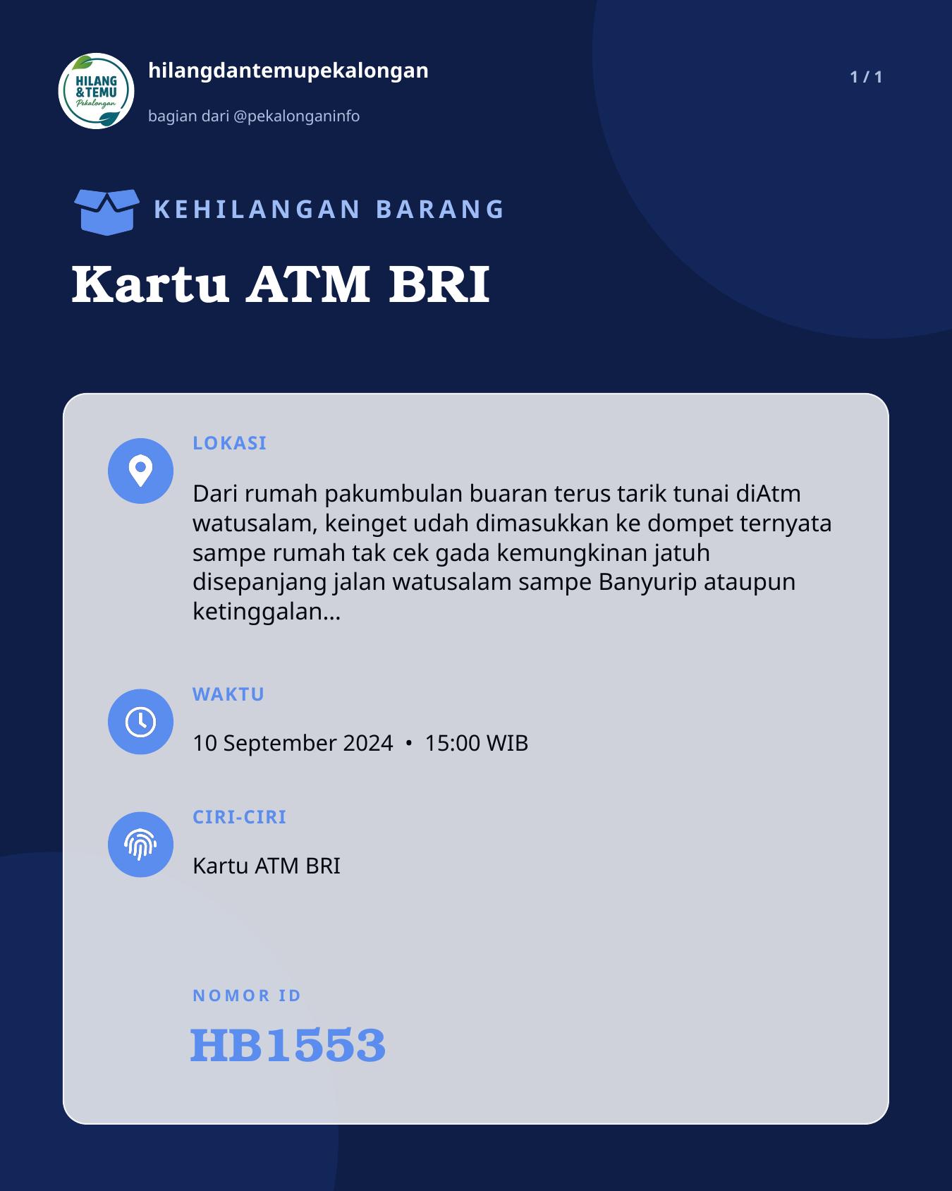 Slide laporan Kartu ATM BRI (HB1553)