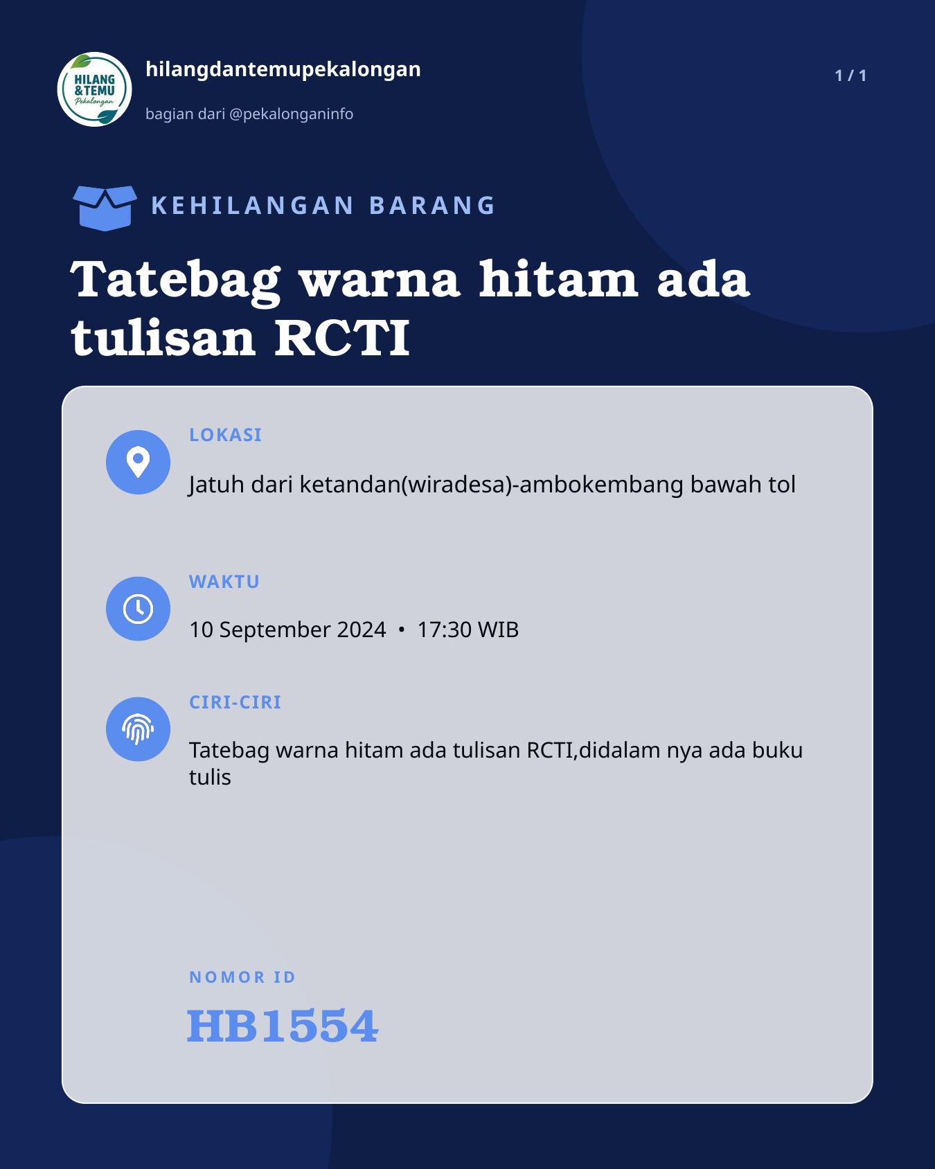Slide laporan Tatebag warna hitam ada tulisan RCTI (HB1554)