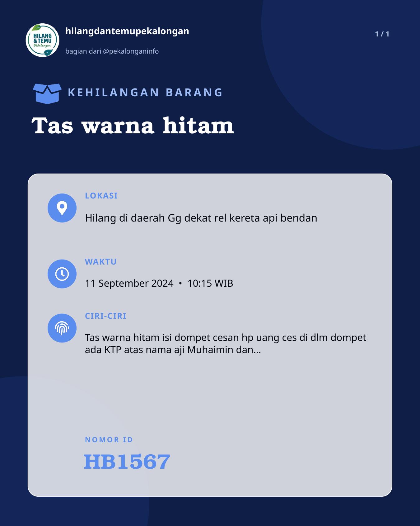 Slide laporan Tas warna hitam (HB1567)