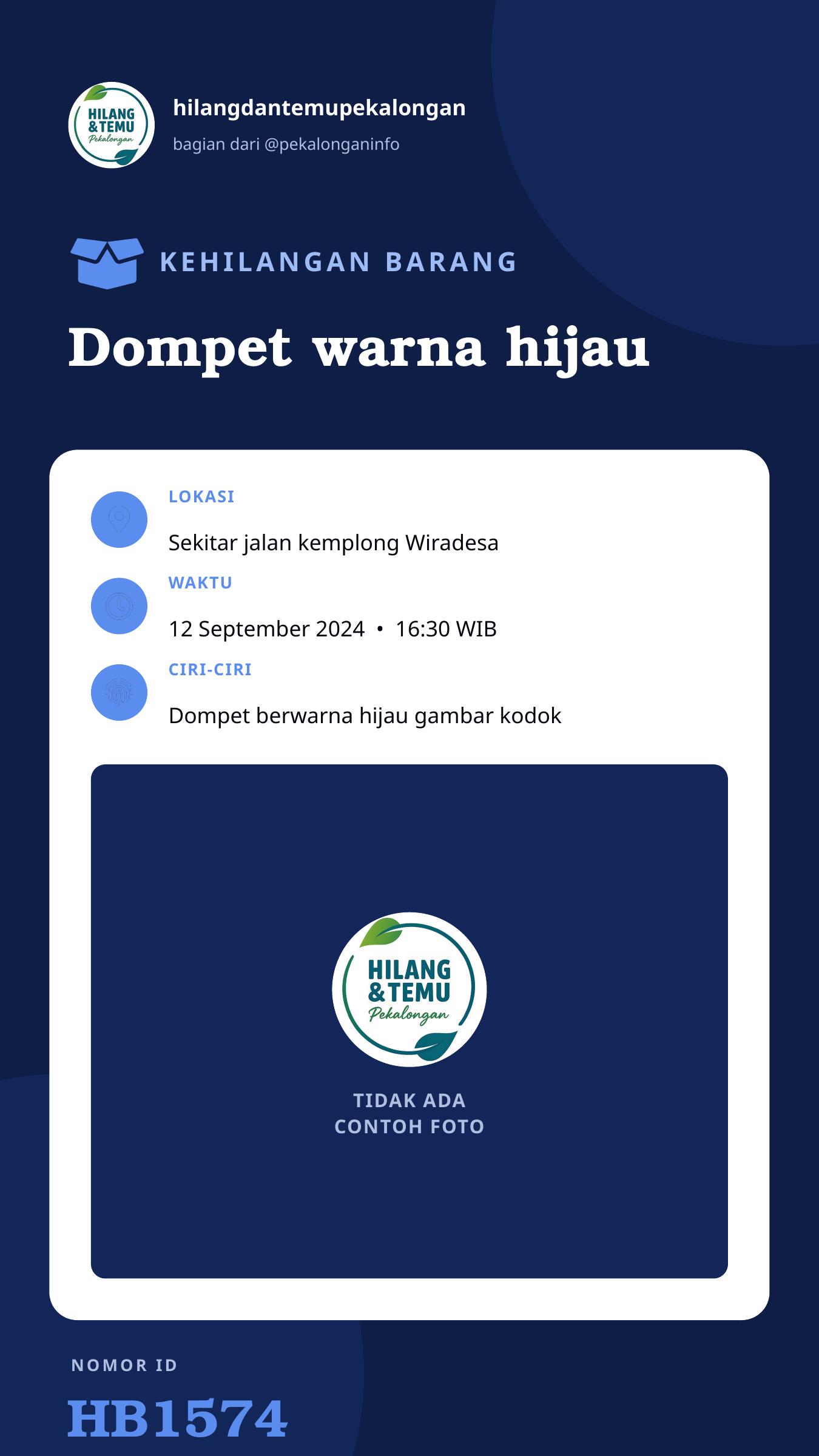Story 9:16 laporan Dompet warna hijau