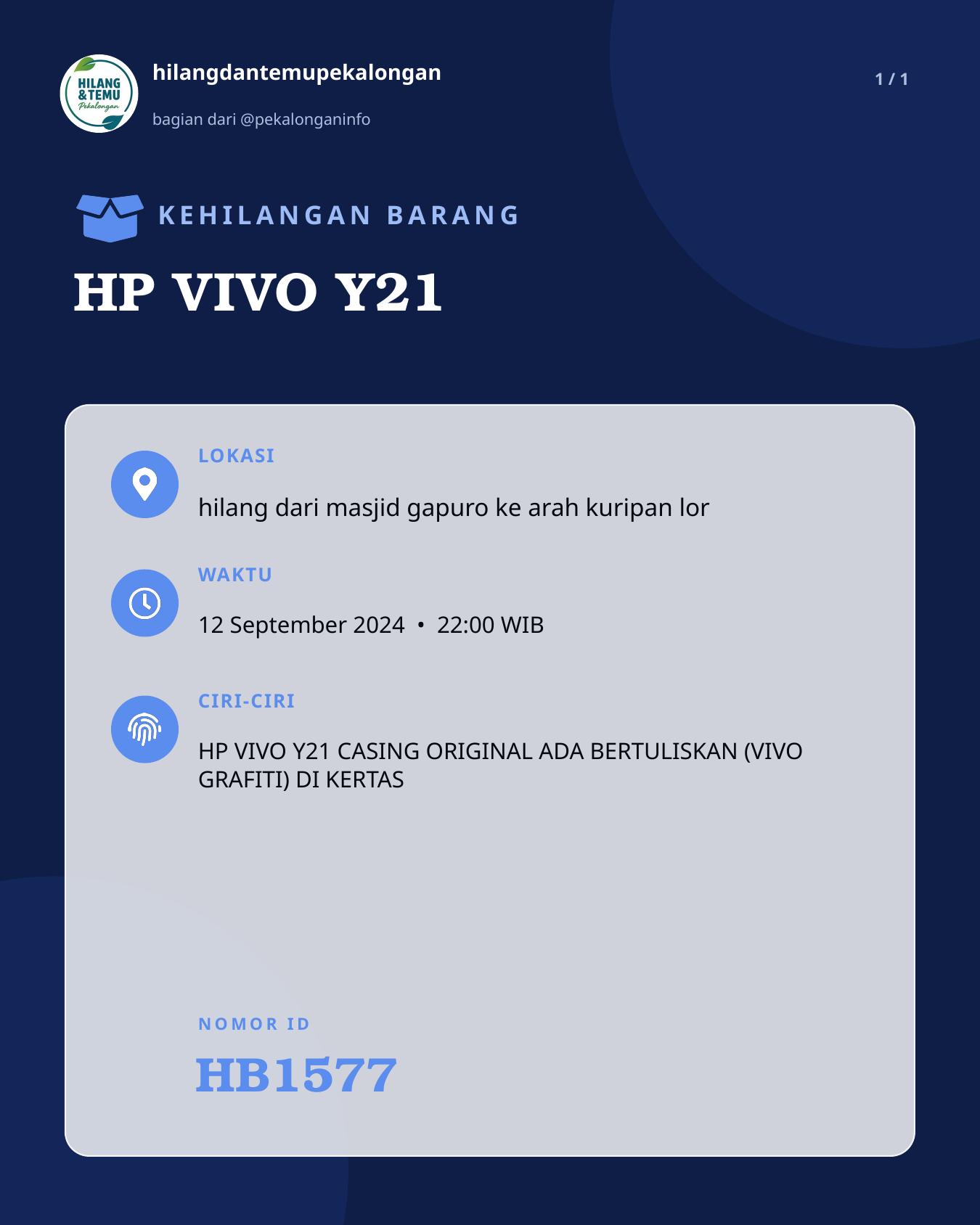 Slide laporan HP VIVO Y21 (HB1577)