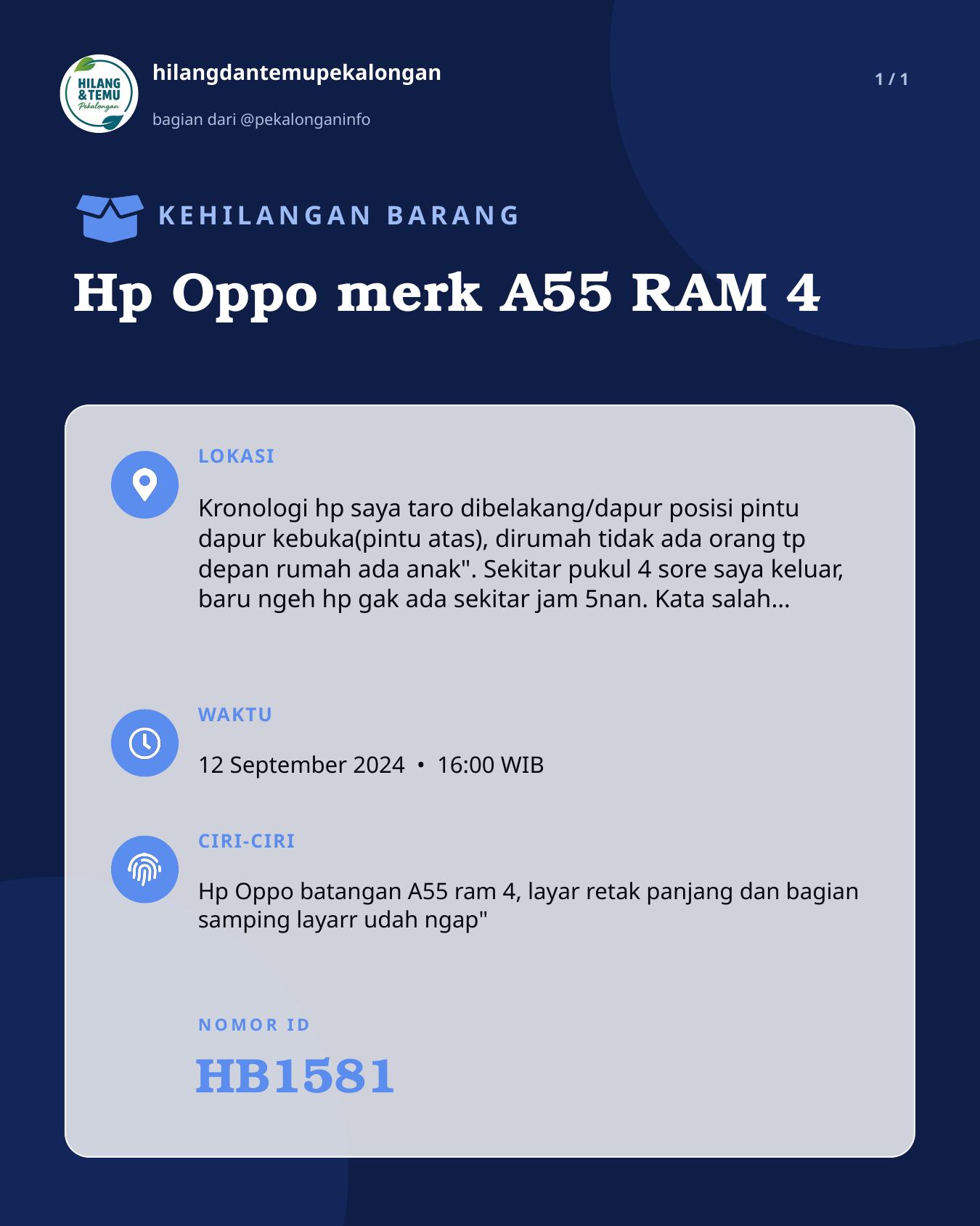 Slide laporan Hp Oppo merk A55 RAM 4 (HB1581)