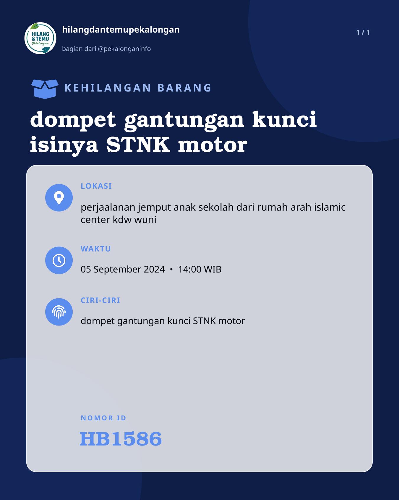 Slide laporan dompet gantungan kunci isinya STNK motor (HB1586)