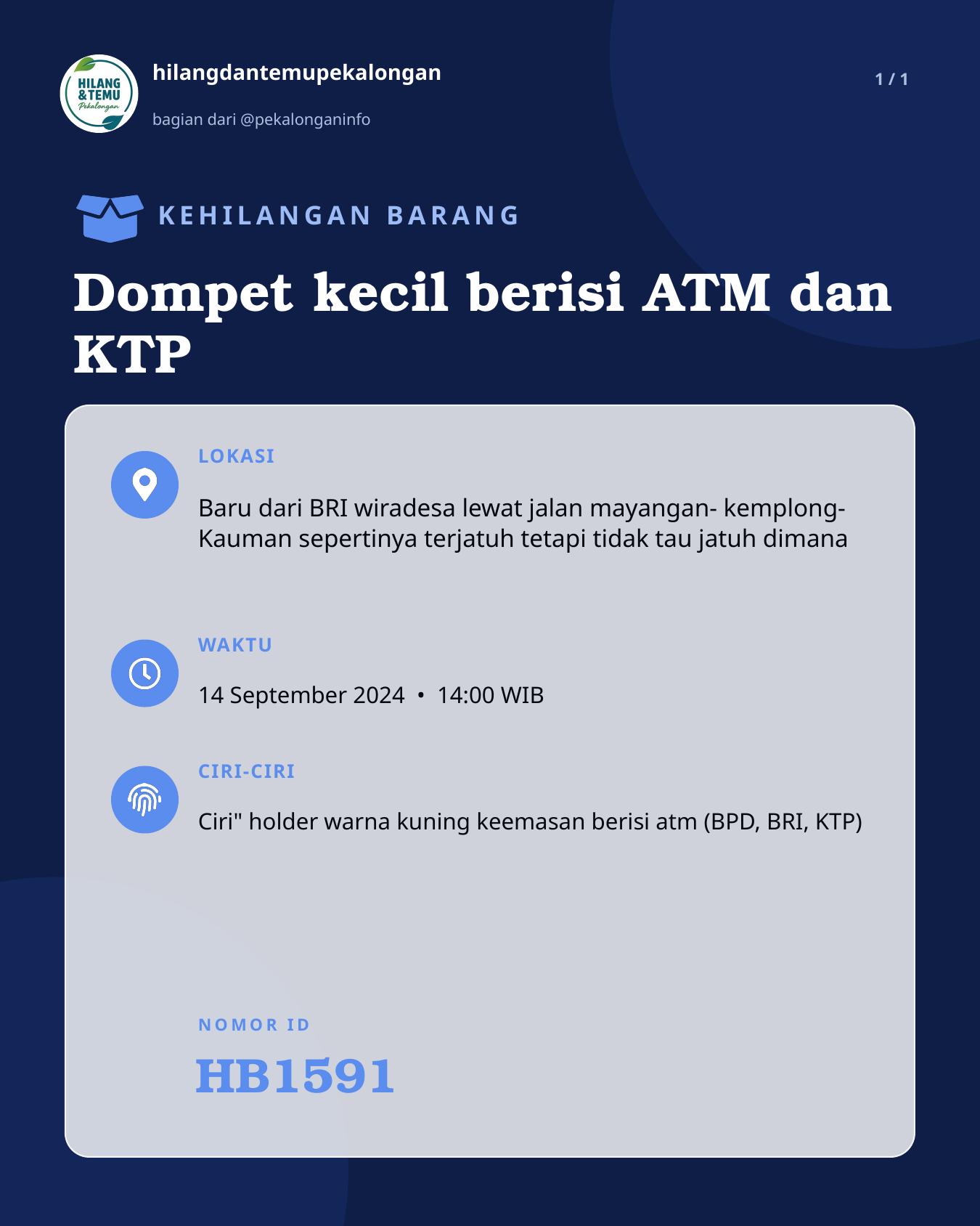 Slide laporan Dompet kecil berisi ATM dan KTP (HB1591)