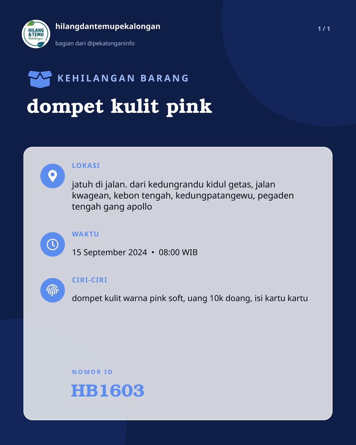 Slide laporan dompet kulit pink (HB1603)