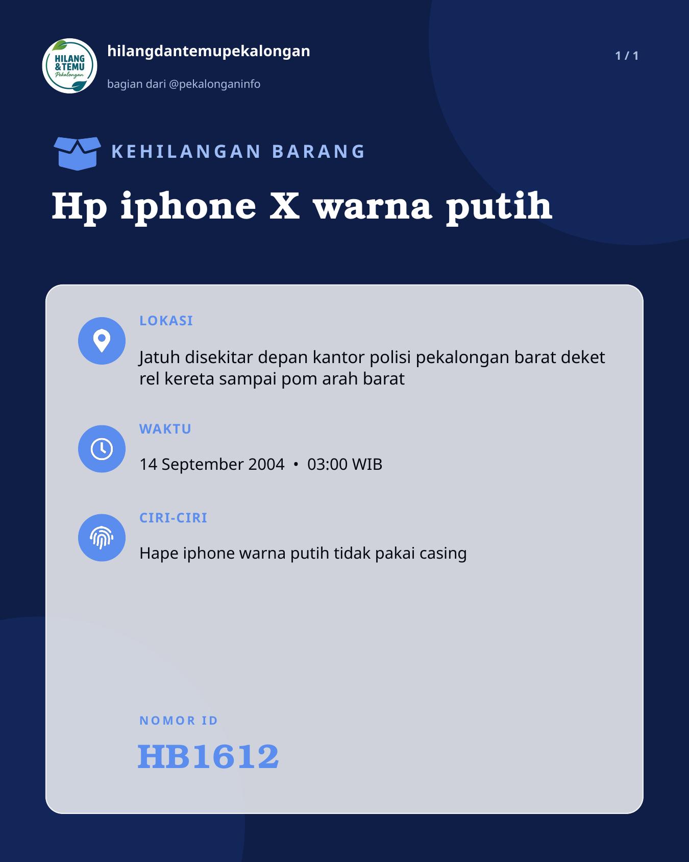 Slide laporan Hp iphone X warna putih (HB1612)