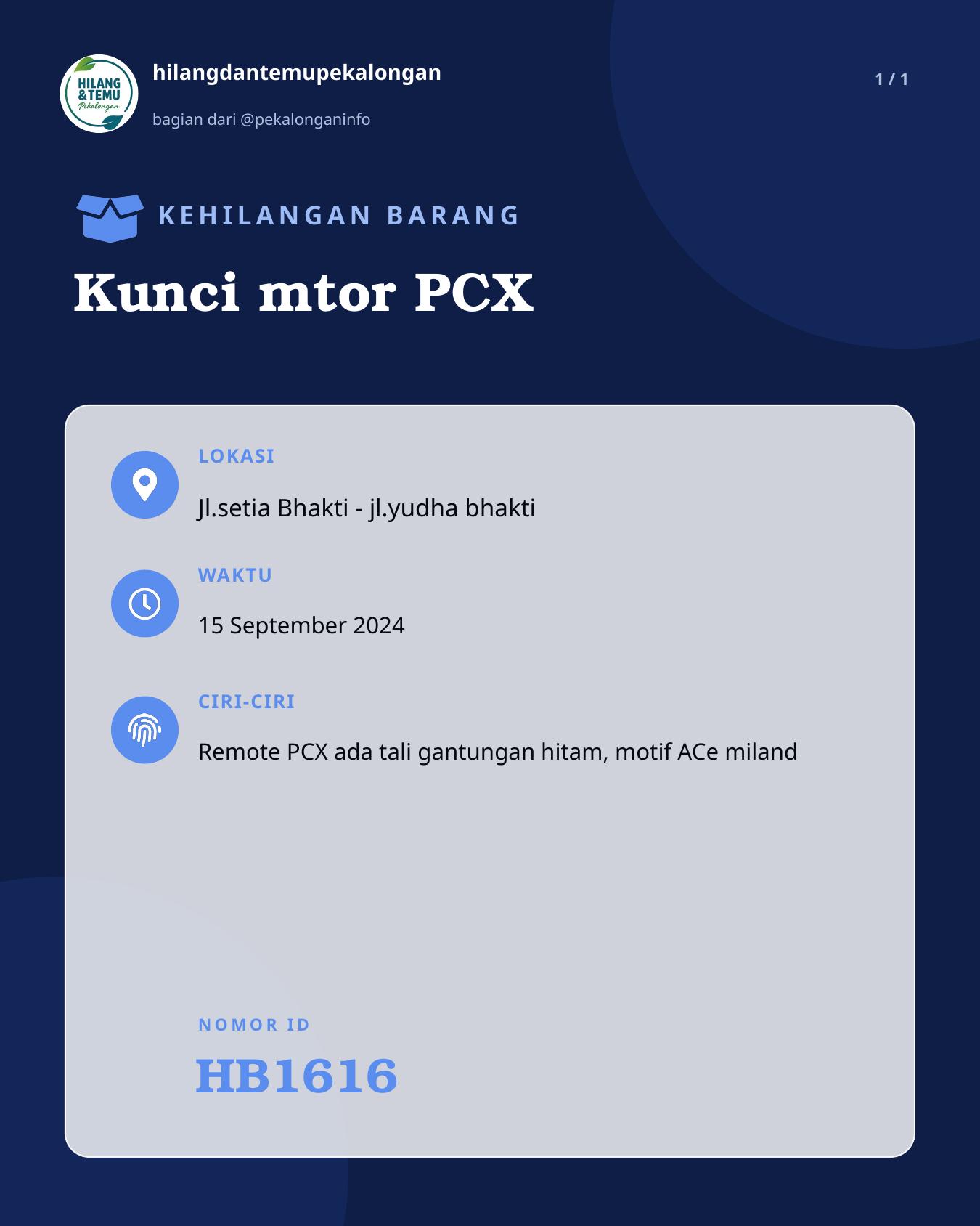 Slide laporan Kunci mtor PCX (HB1616)
