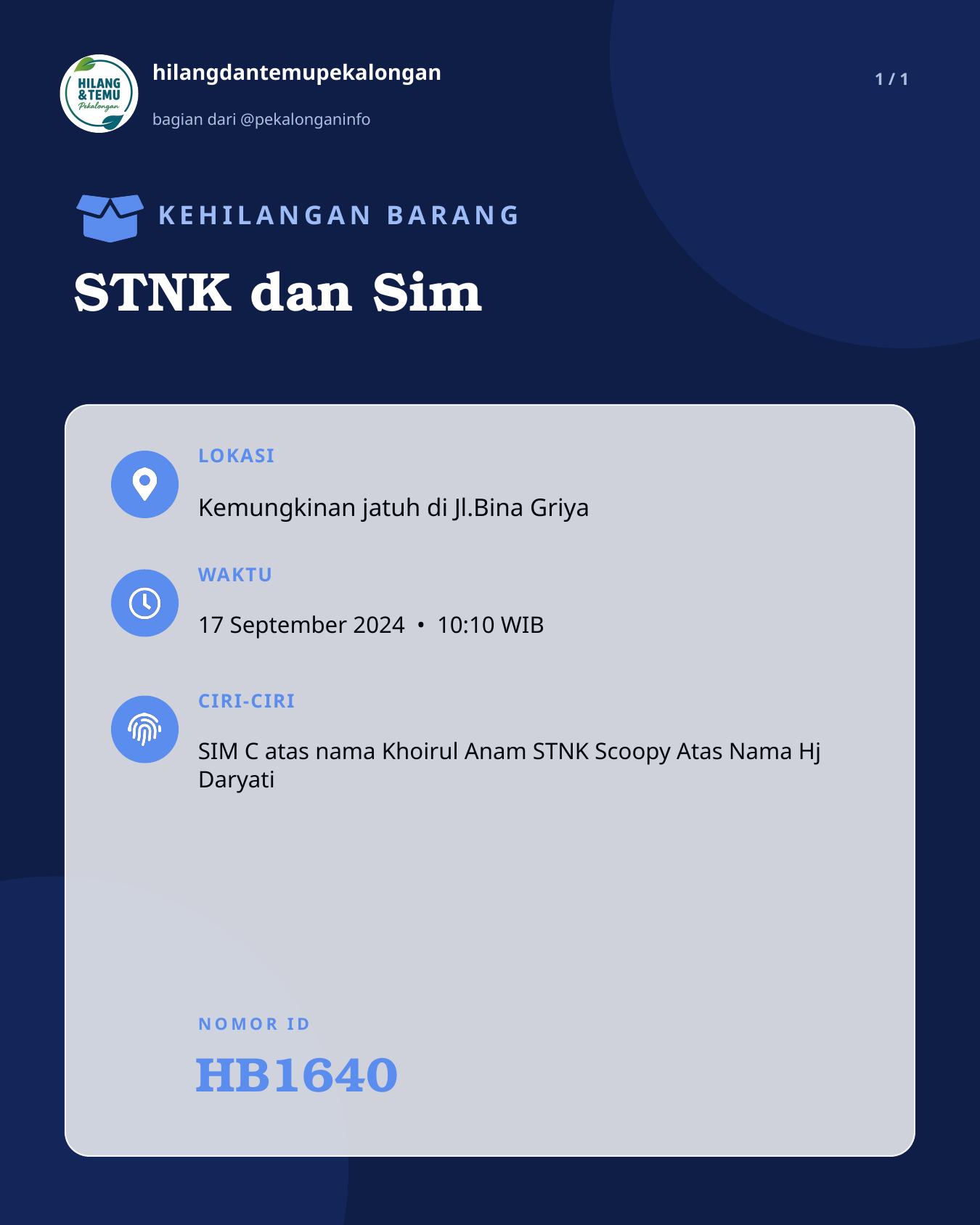 Slide laporan STNK dan Sim (HB1640)