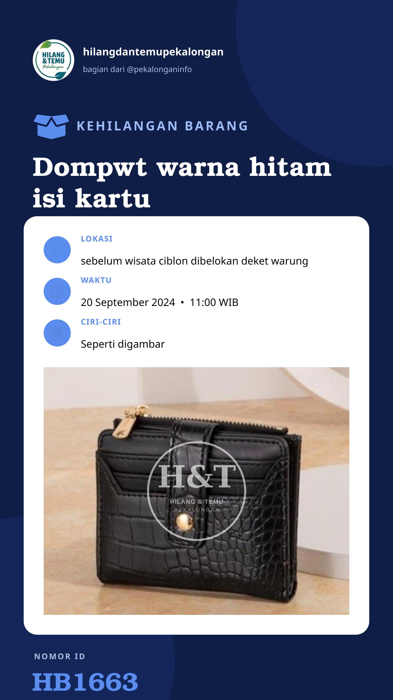 Story 9:16 laporan Dompwt warna hitam isi kartu pelajar, KIP,KTP, uang