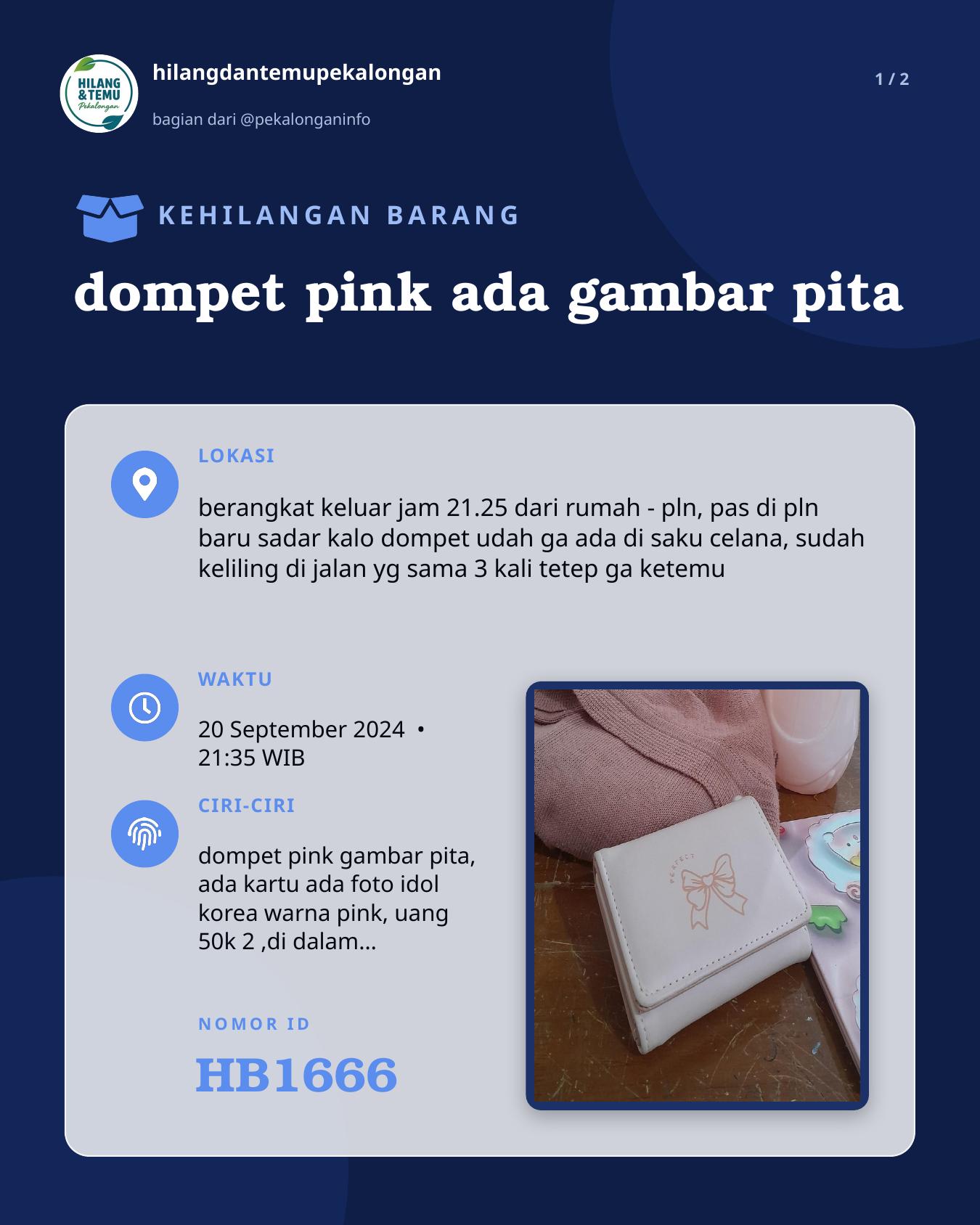 Slide 1 laporan dompet pink ada gambar pita
