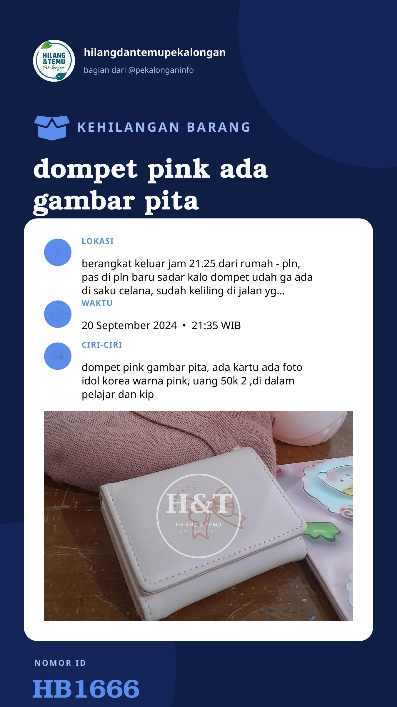 Story 9:16 laporan dompet pink ada gambar pita