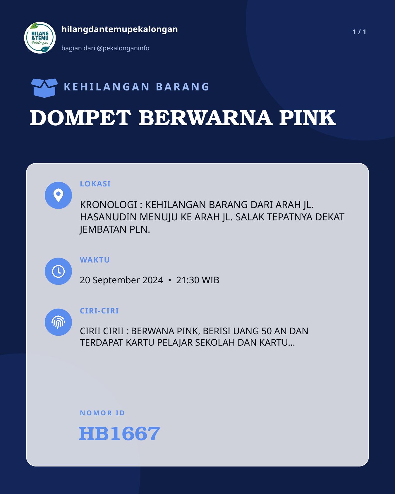Slide laporan DOMPET BERWARNA PINK (HB1667)