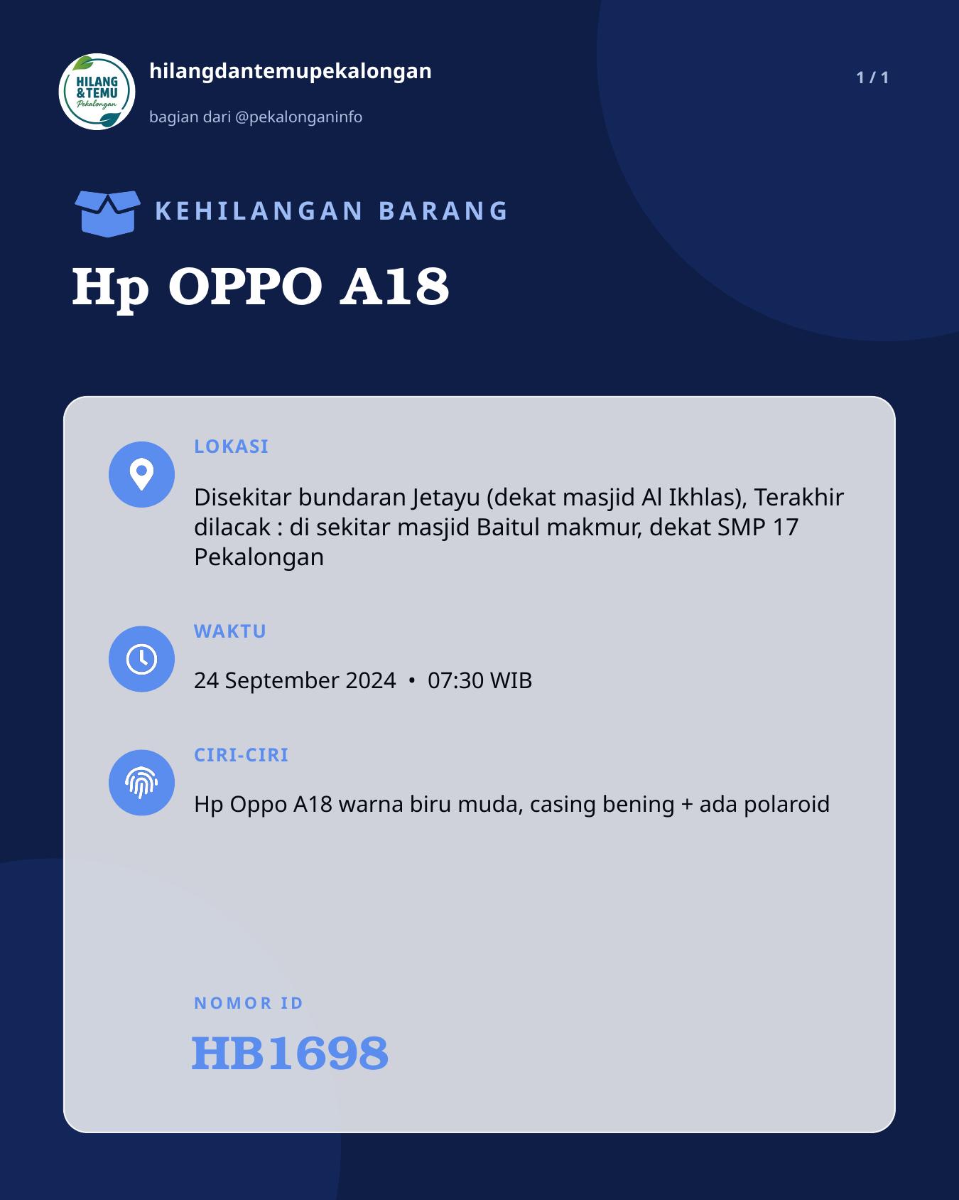 Slide laporan Hp OPPO A18 (HB1698)