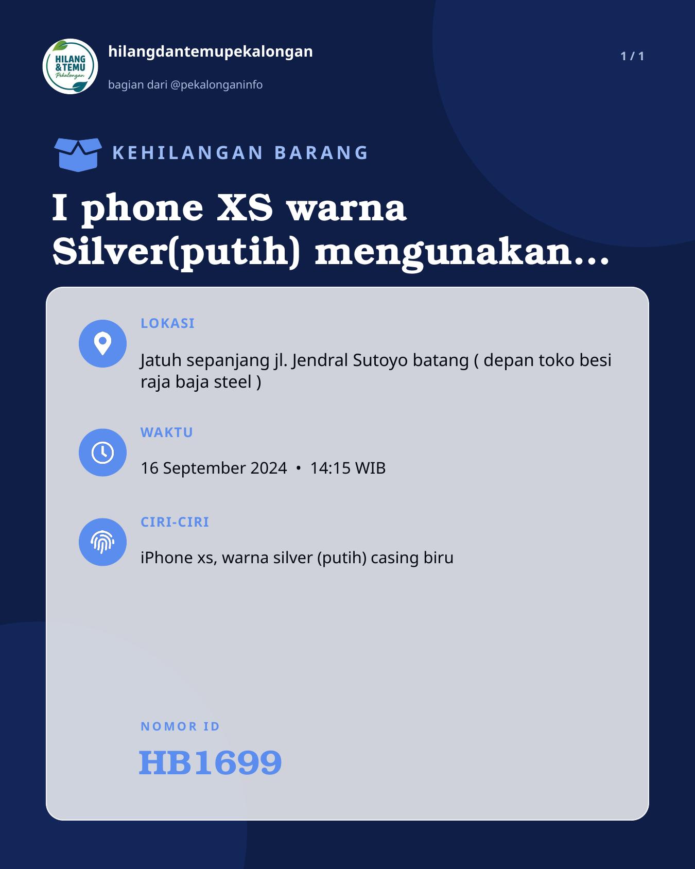 Slide laporan I phone XS warna Silver(putih) mengunakan casing hp warna biru (HB1699)