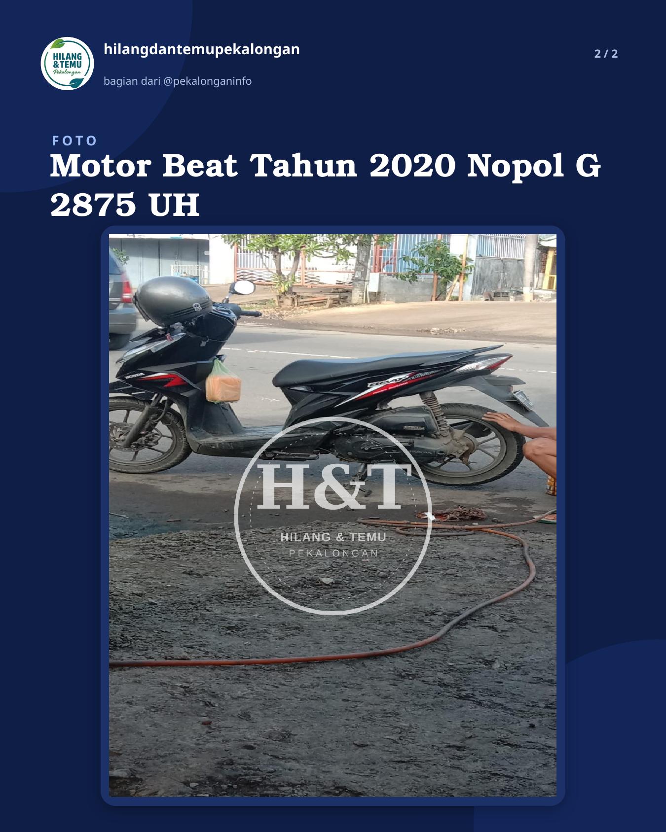 Slide 2 laporan Motor Beat Tahun 2020 Nopol G 2875 UH