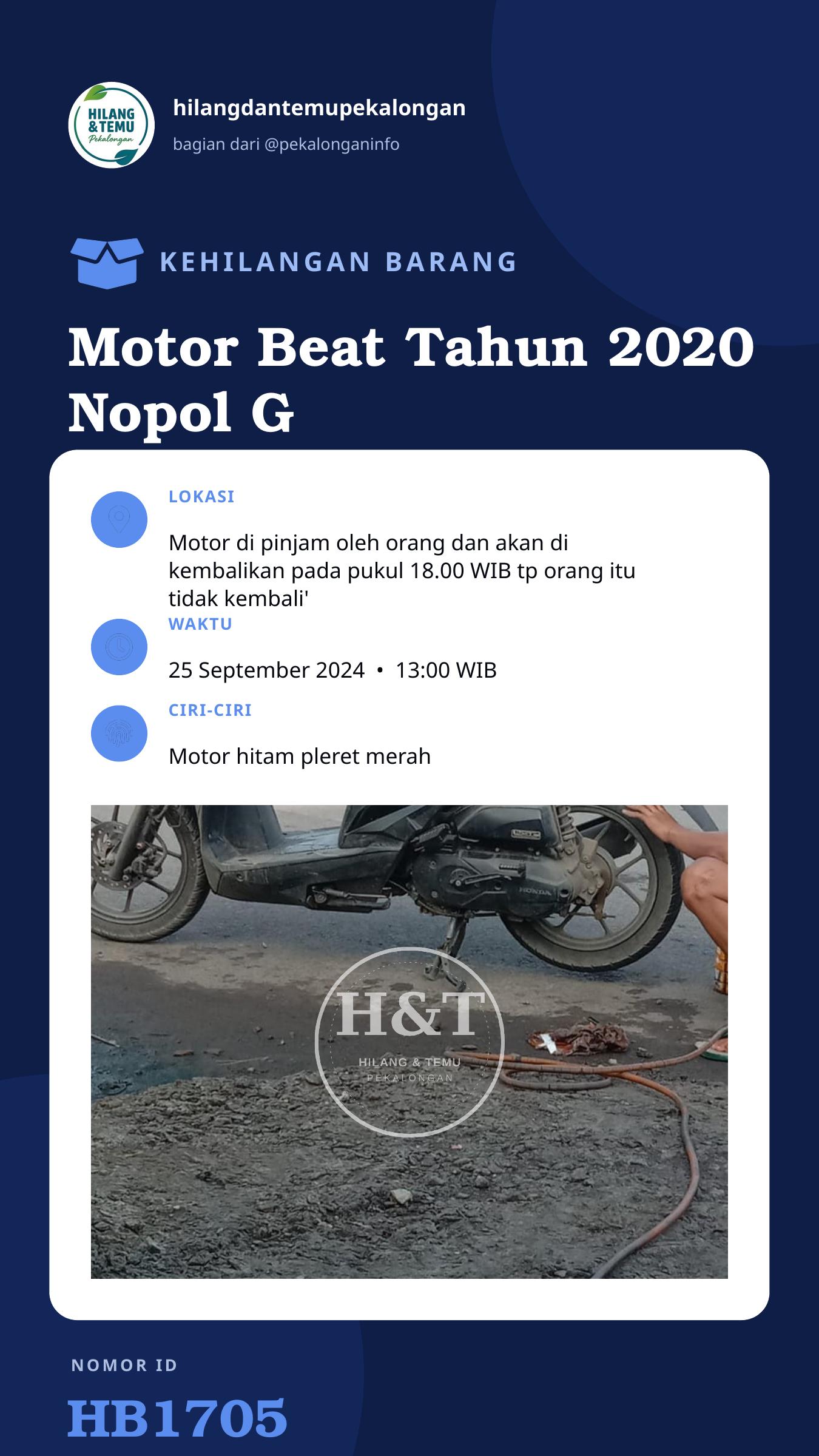 Story 9:16 laporan Motor Beat Tahun 2020 Nopol G 2875 UH