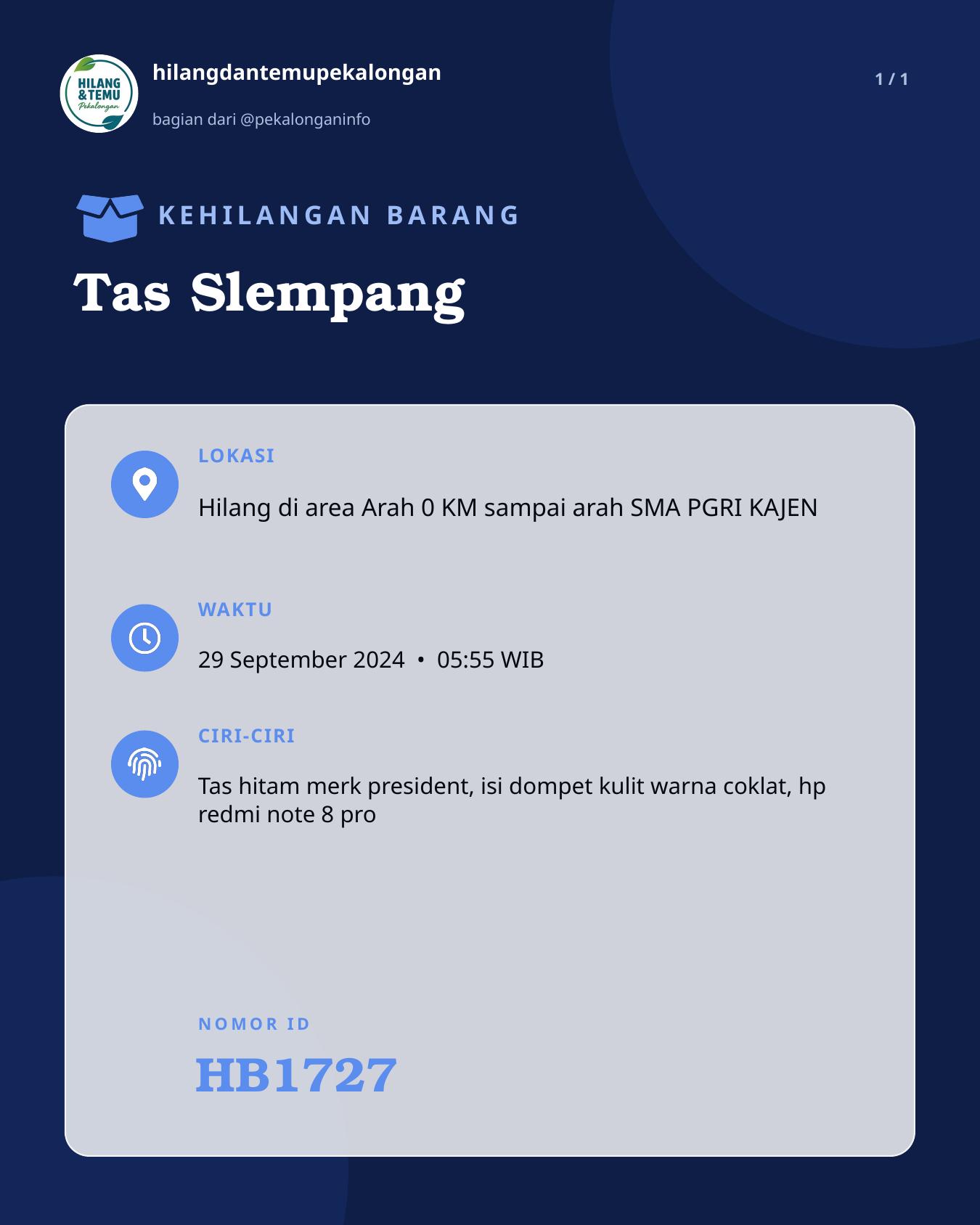 Slide laporan Tas Slempang (HB1727)