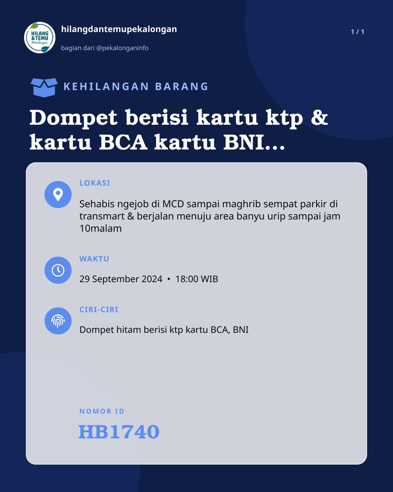Slide laporan Dompet berisi kartu ktp & kartu BCA kartu BNI kartu BPJS (HB1740)