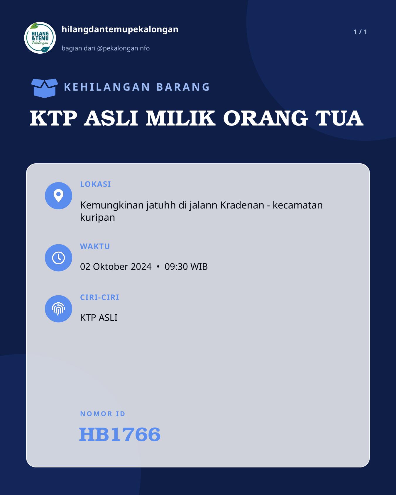 Slide laporan KTP ASLI MILIK ORANG TUA (HB1766)