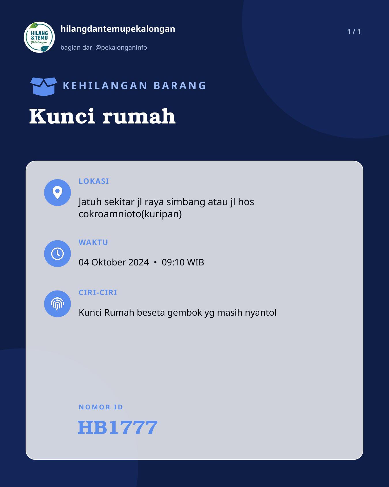 Slide laporan Kunci rumah (HB1777)