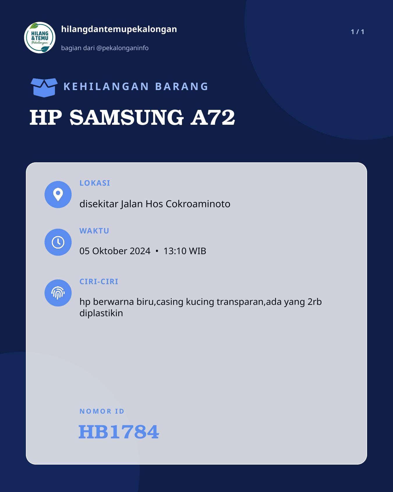 Slide laporan HP SAMSUNG A72 (HB1784)