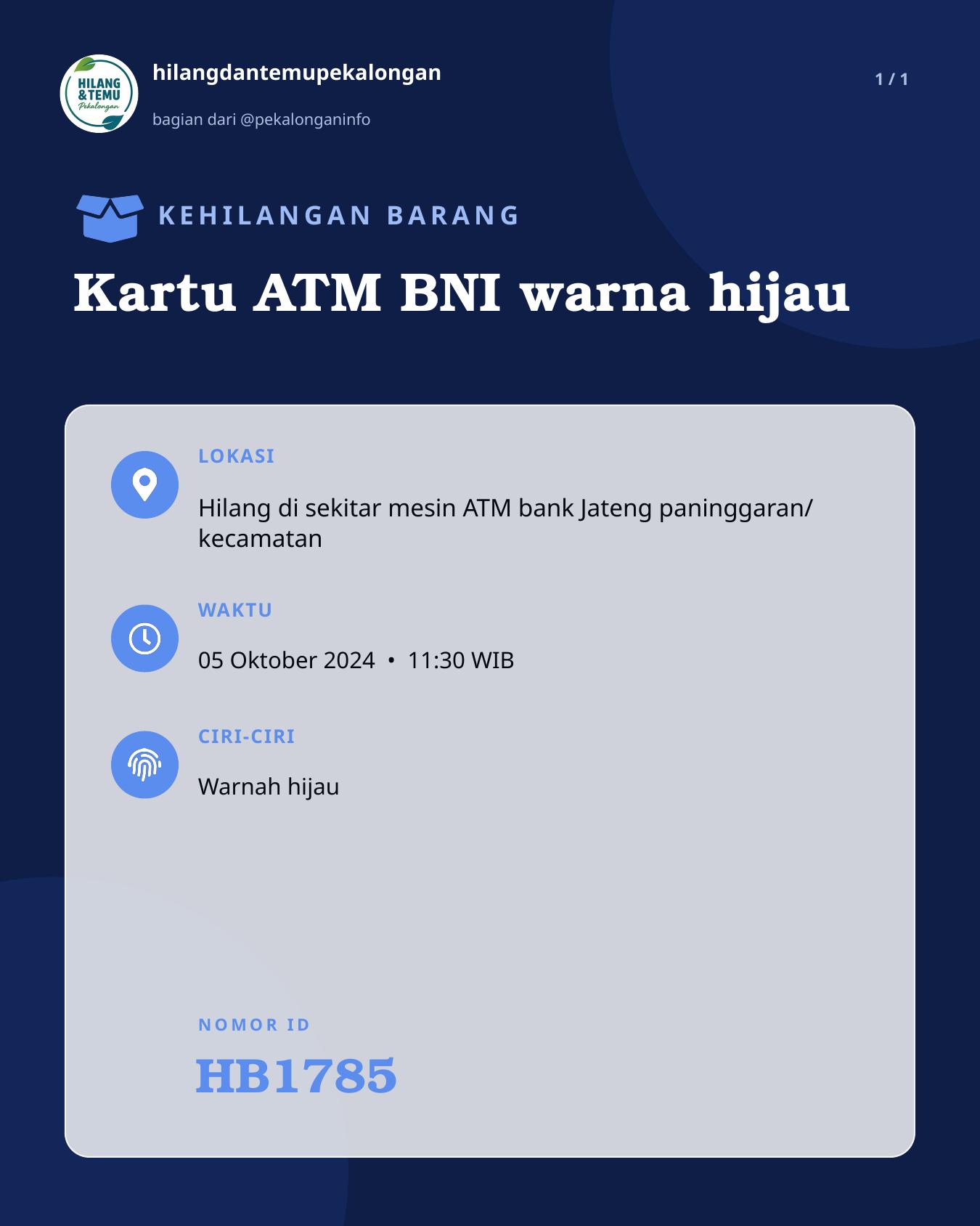 Slide laporan Kartu ATM BNI warna hijau (HB1785)