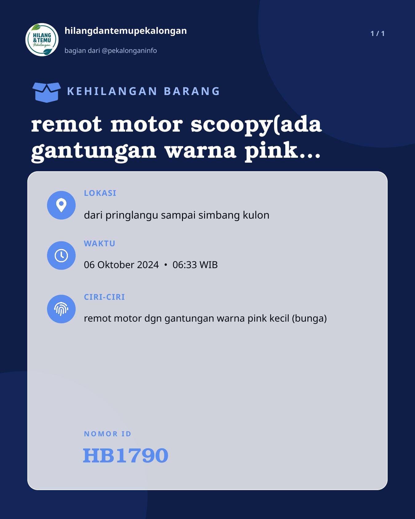 Slide laporan remot motor scoopy(ada gantungan warna pink kecil) (HB1790)